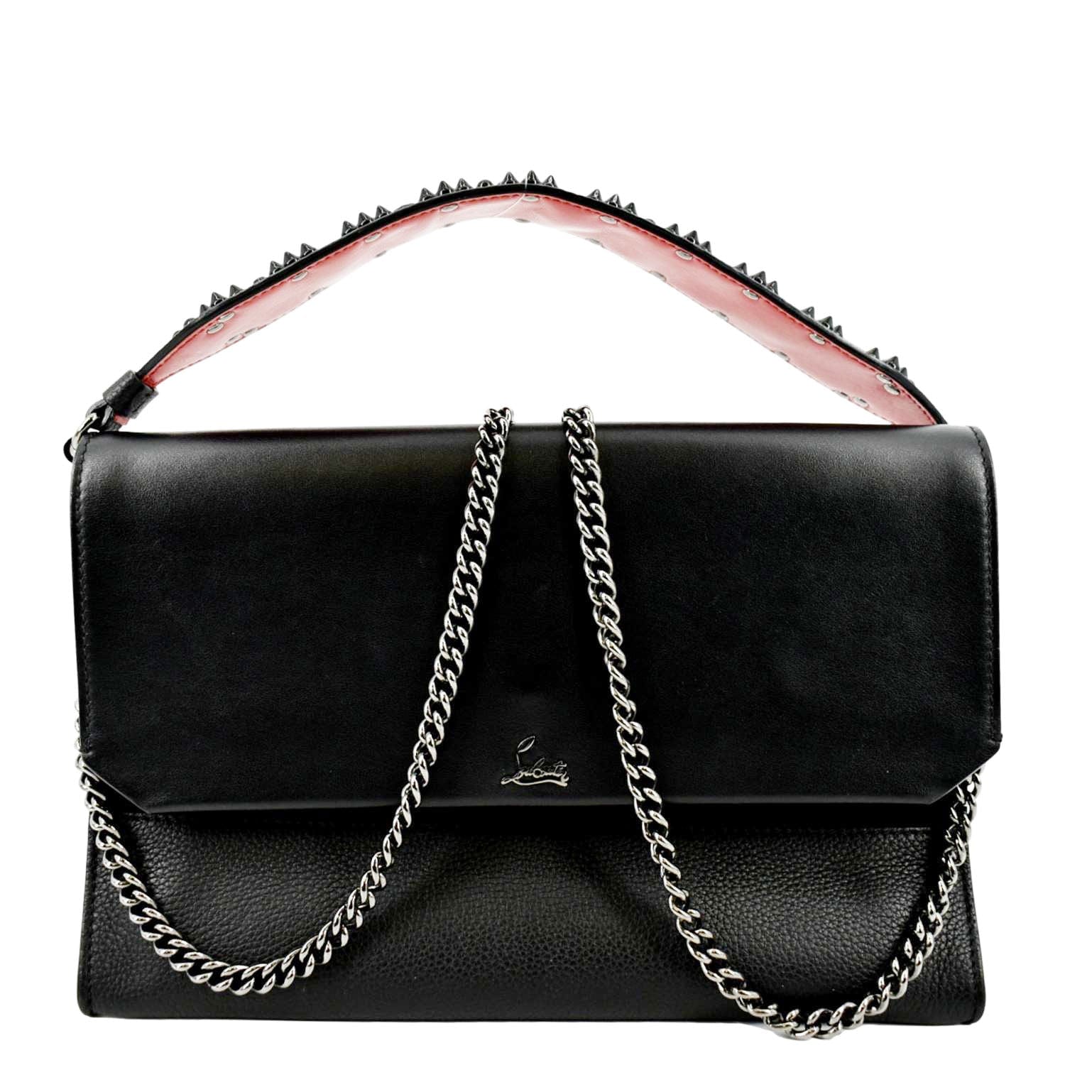 CHRISTIAN LOUBOUTIN Loubiblues Studded Leather Tote Shoulder Bag Black