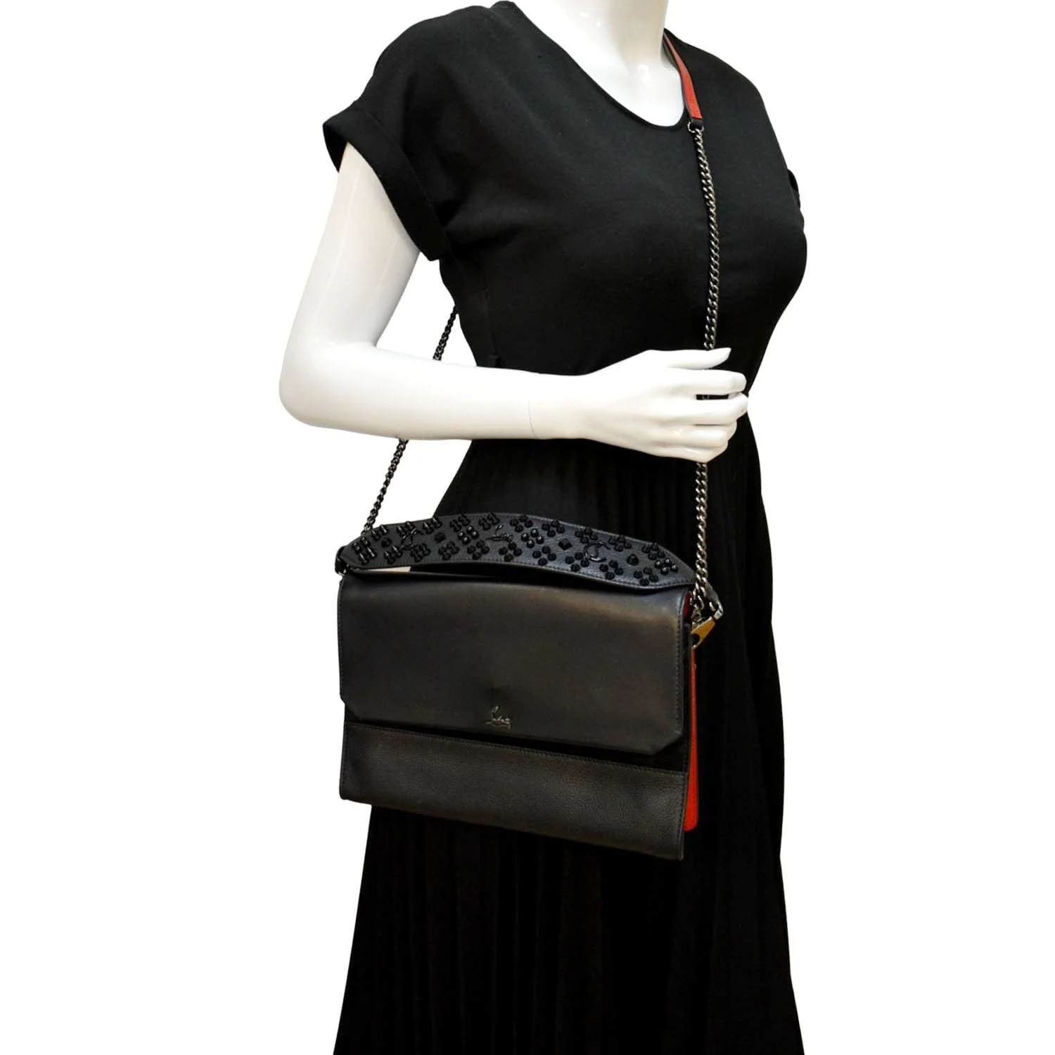 CHRISTIAN LOUBOUTIN Loubiblues Studded Leather Tote Shoulder Bag Black - Image 2