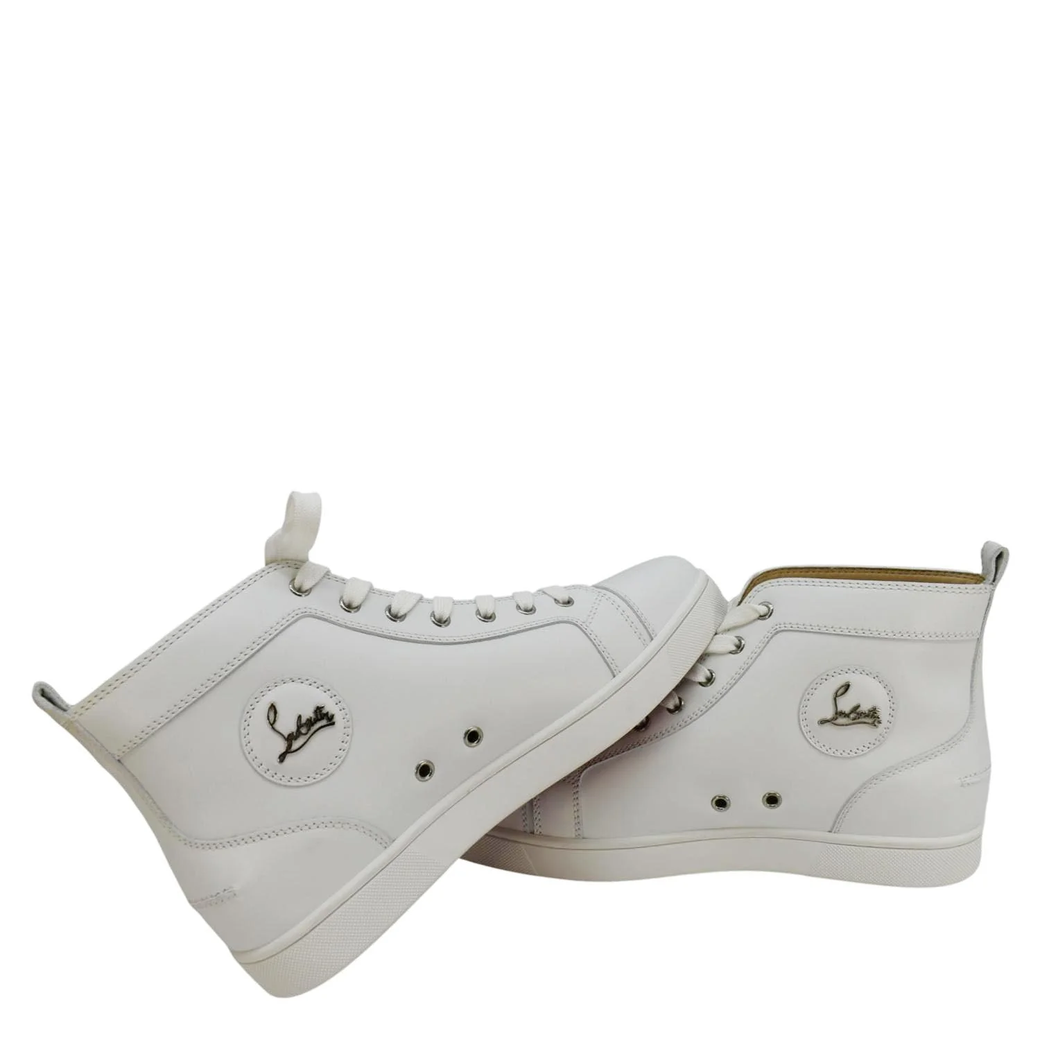 CHRISTIAN LOUBOUTIN Louis High-top Calfskin Leather Sneakers White US 10.5 - Image 6
