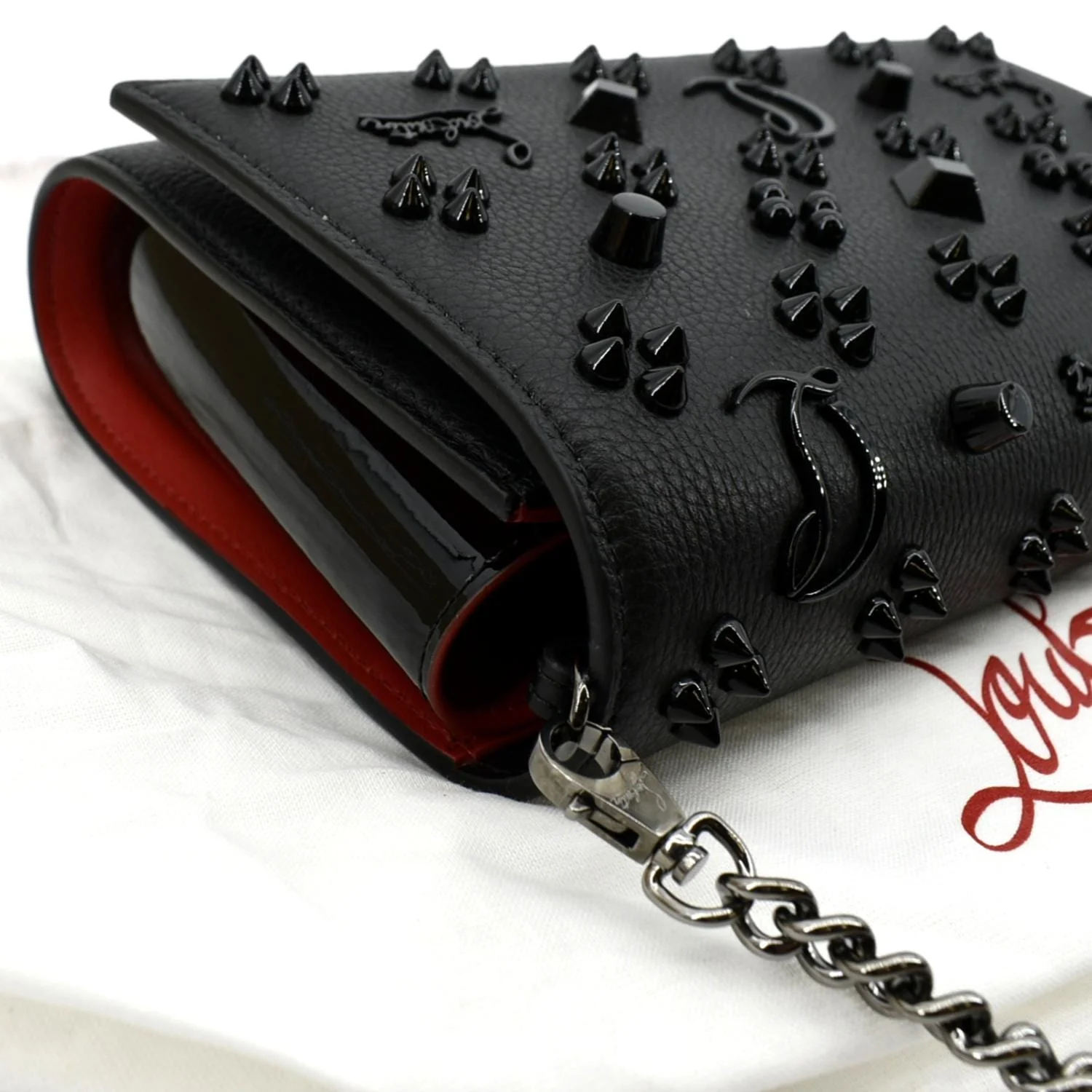 CHRISTIAN LOUBOUTIN Paloma Leather Patent Pearl Spikes Crossbody Bag Black - Image 5