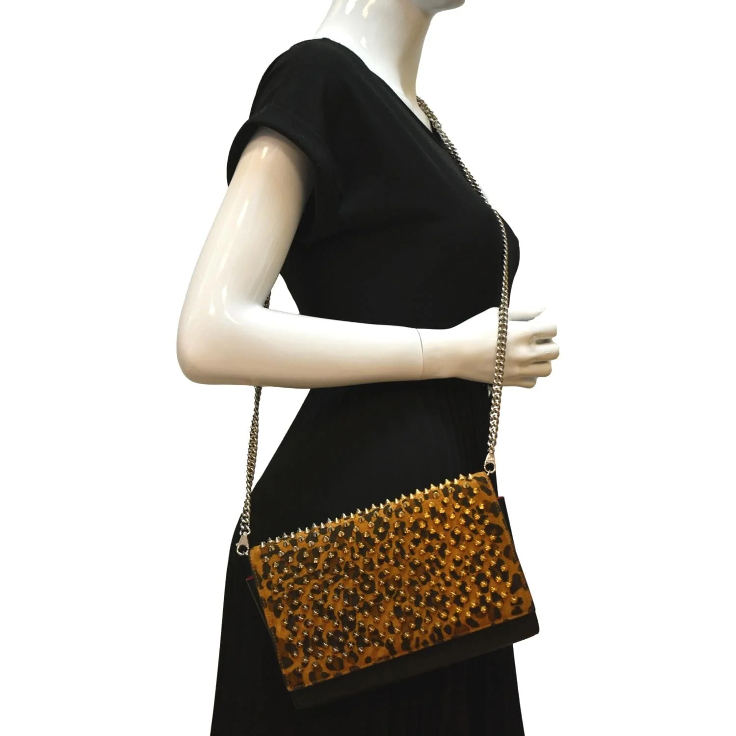 CHRISTIAN LOUBOUTIN Paloma Leopard Print Calfskin Leather Crossbody Bag Black - Image 2