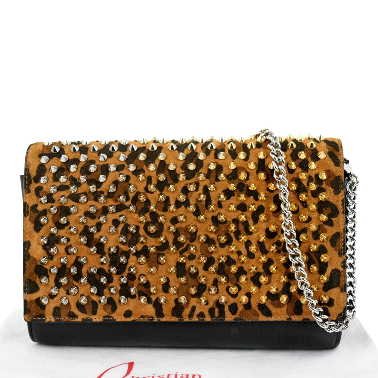 CHRISTIAN LOUBOUTIN Paloma Leopard Print Calfskin Leather Crossbody Bag Black - Image 3