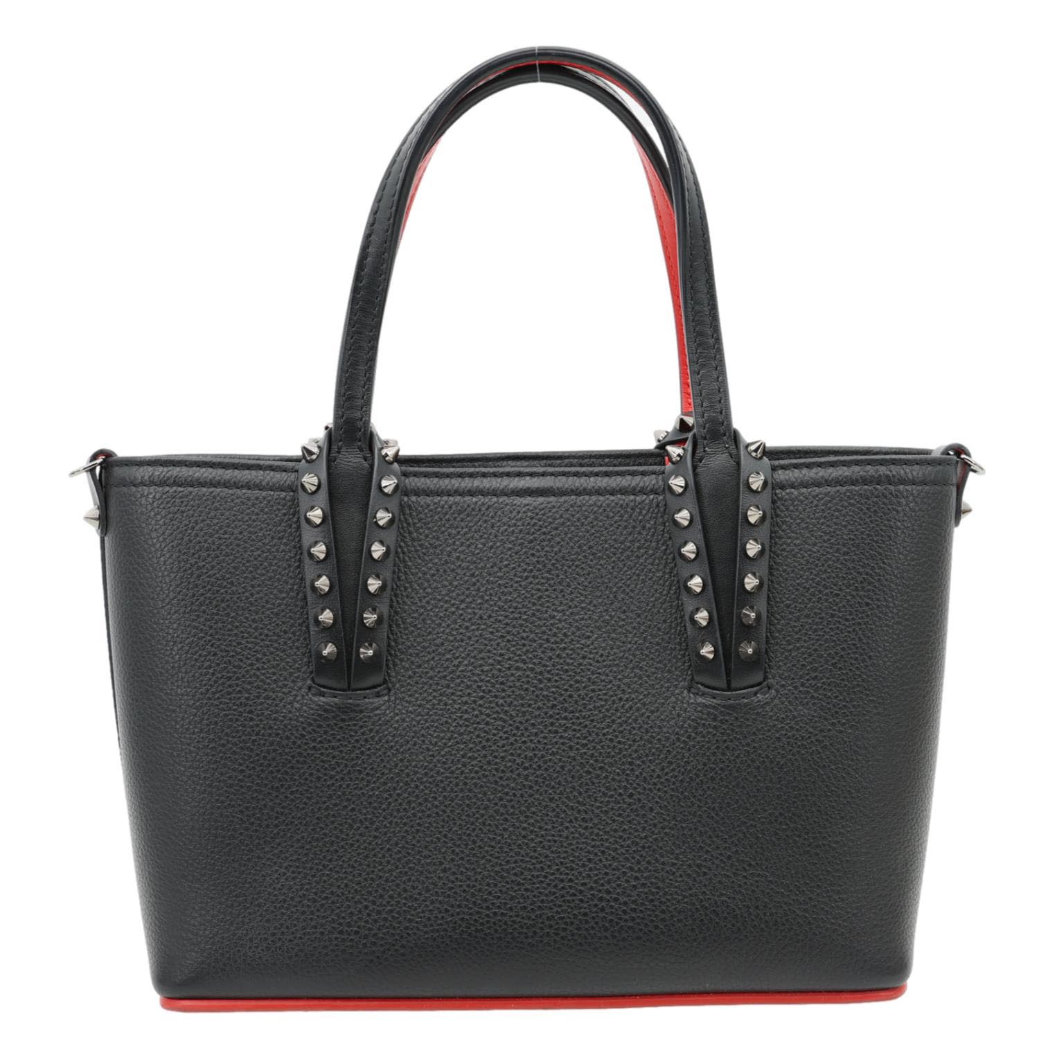 CHRISTIAN LOUBOUTIN Cabata Spikes Mini East West Calf Leather Tote Bag Black - Image 4