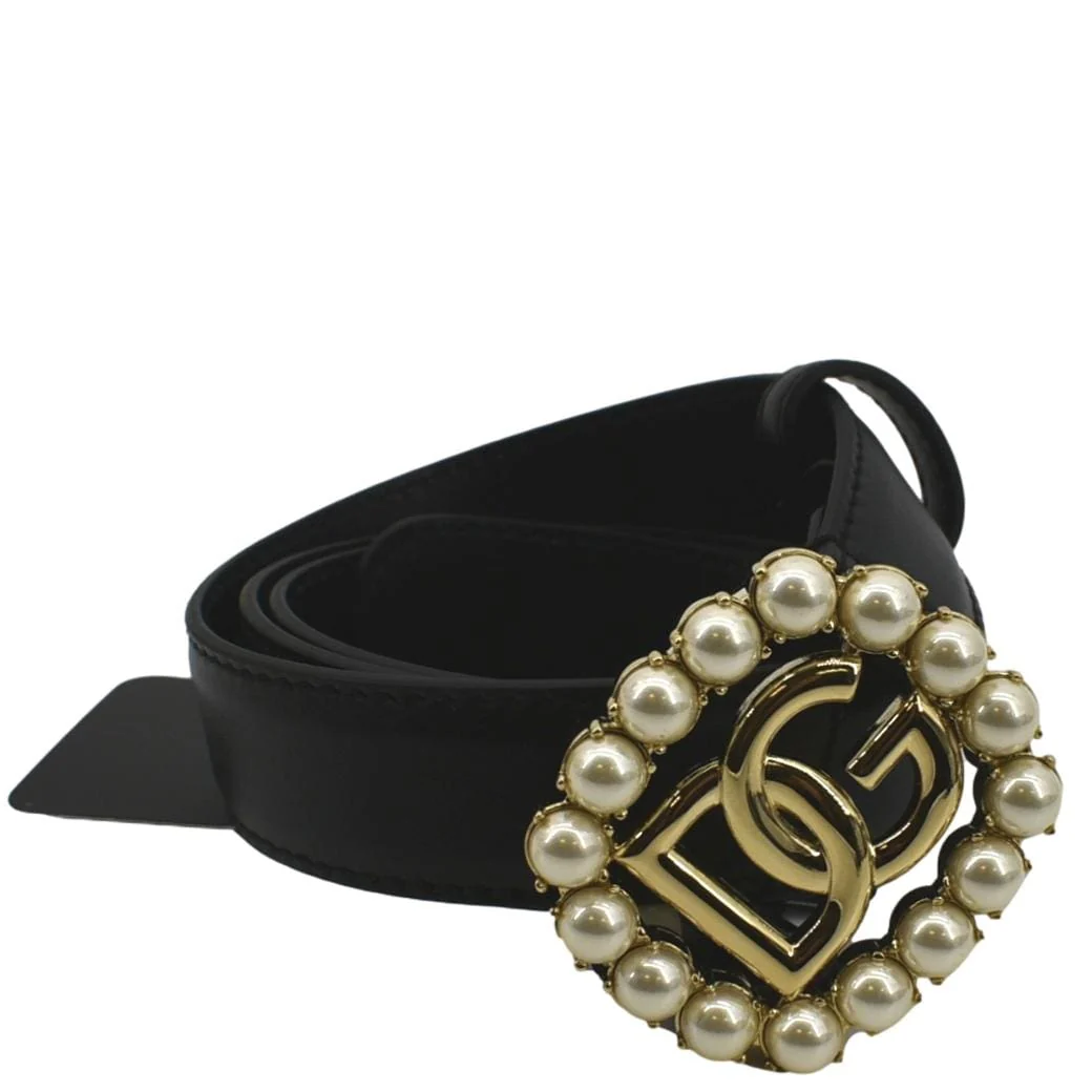 DOLCE & GABBANA DG Logo Pearl Leather Belt Black - Image 3