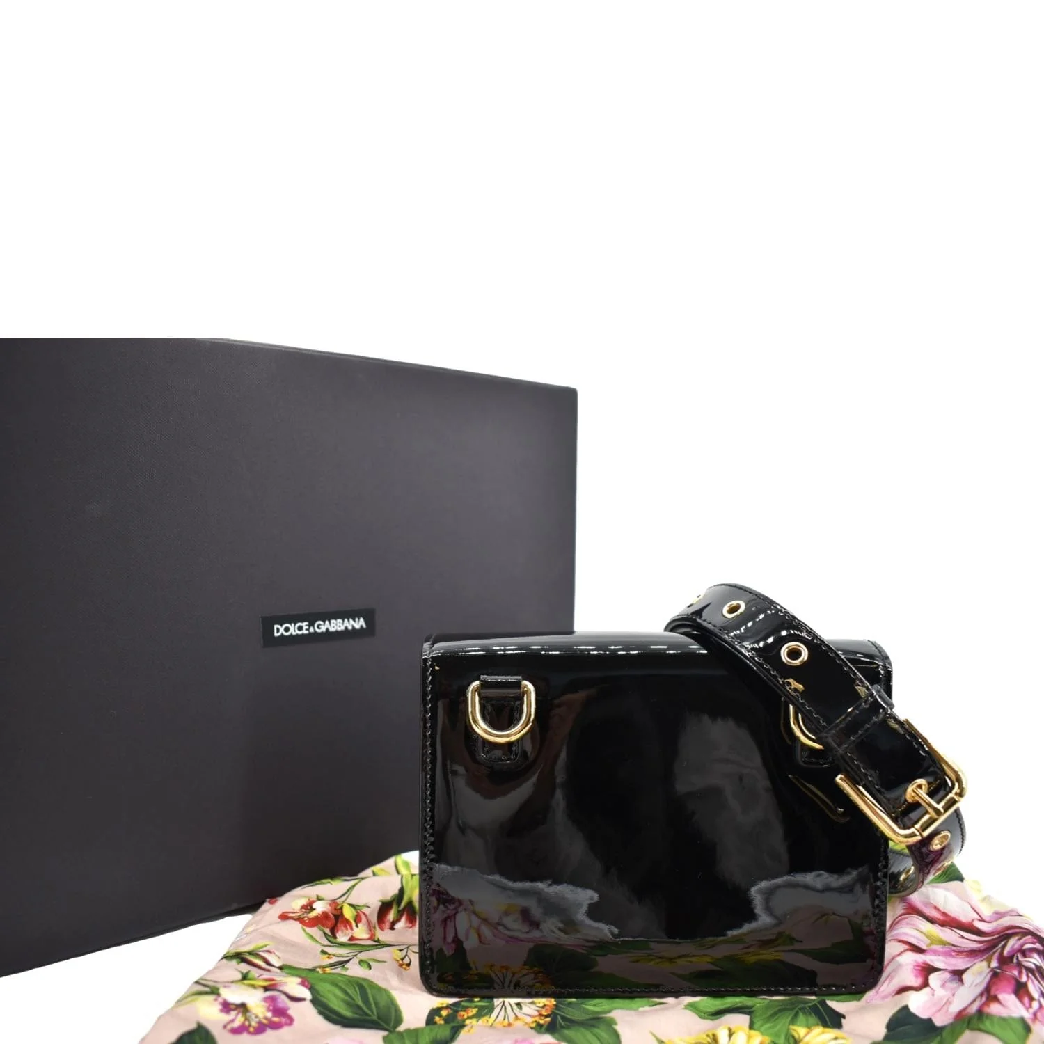 DOLCE & GABBANA Logo Patent Leather Crossbody Bag Black - Image 3