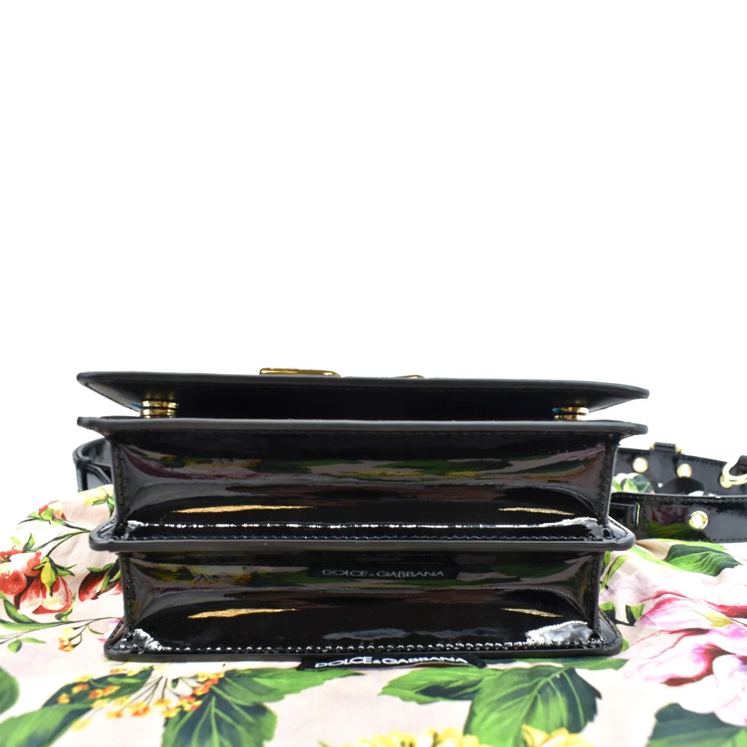 DOLCE & GABBANA Logo Patent Leather Crossbody Bag Black - Image 7