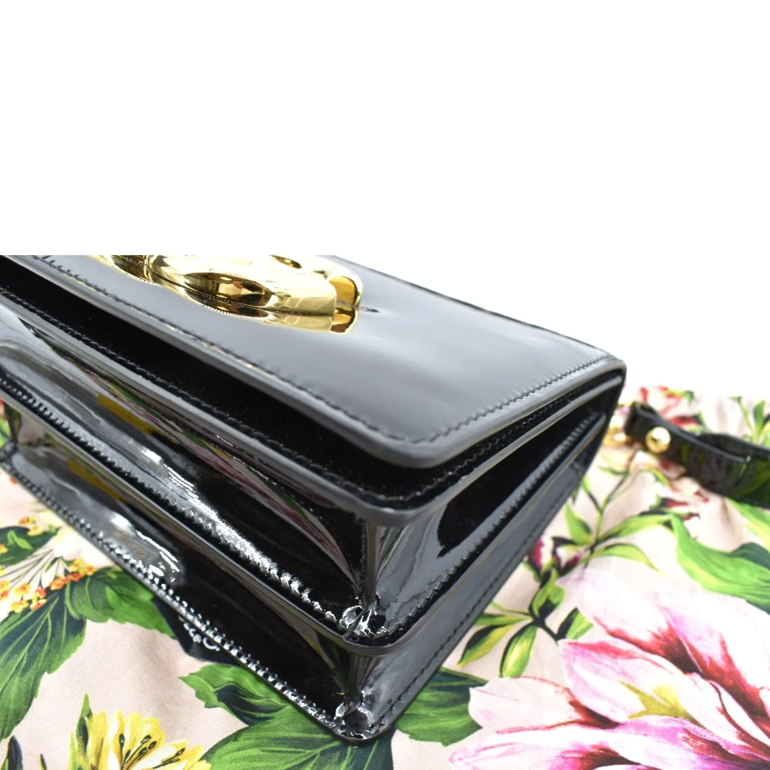 DOLCE & GABBANA Logo Patent Leather Crossbody Bag Black - Image 8