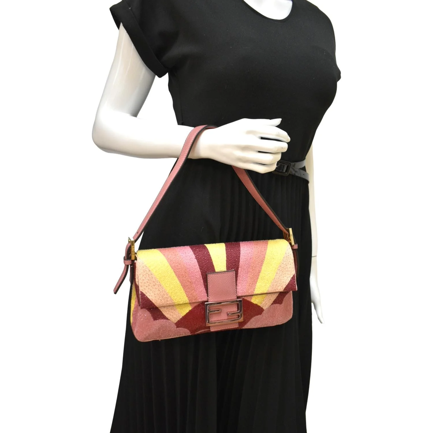 FENDI Baguette 1997 Satin Leather Shoulder Satchel Bag Multicolor - Image 2