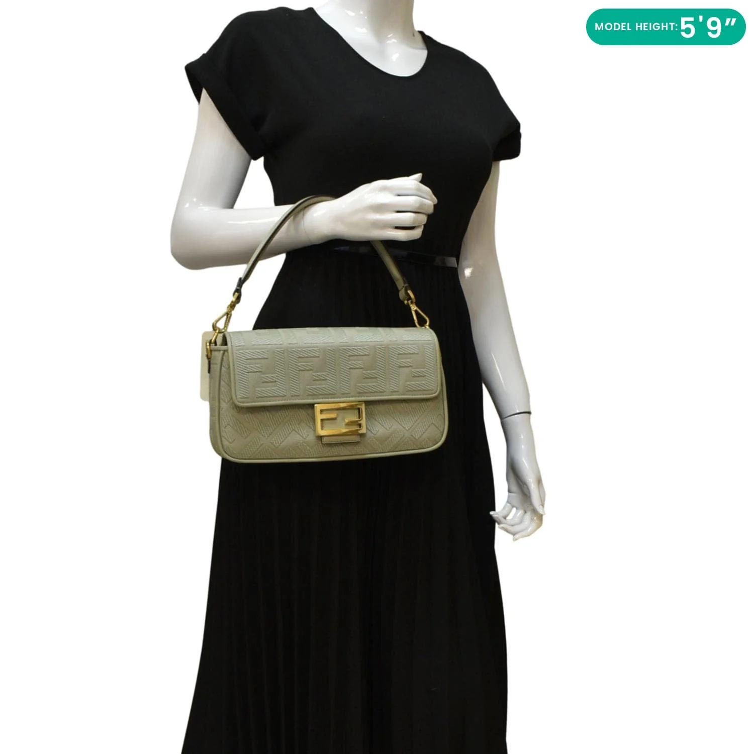 FENDI Baguette FF Canvas Chain Shoulder Bag Mint Green - Image 2