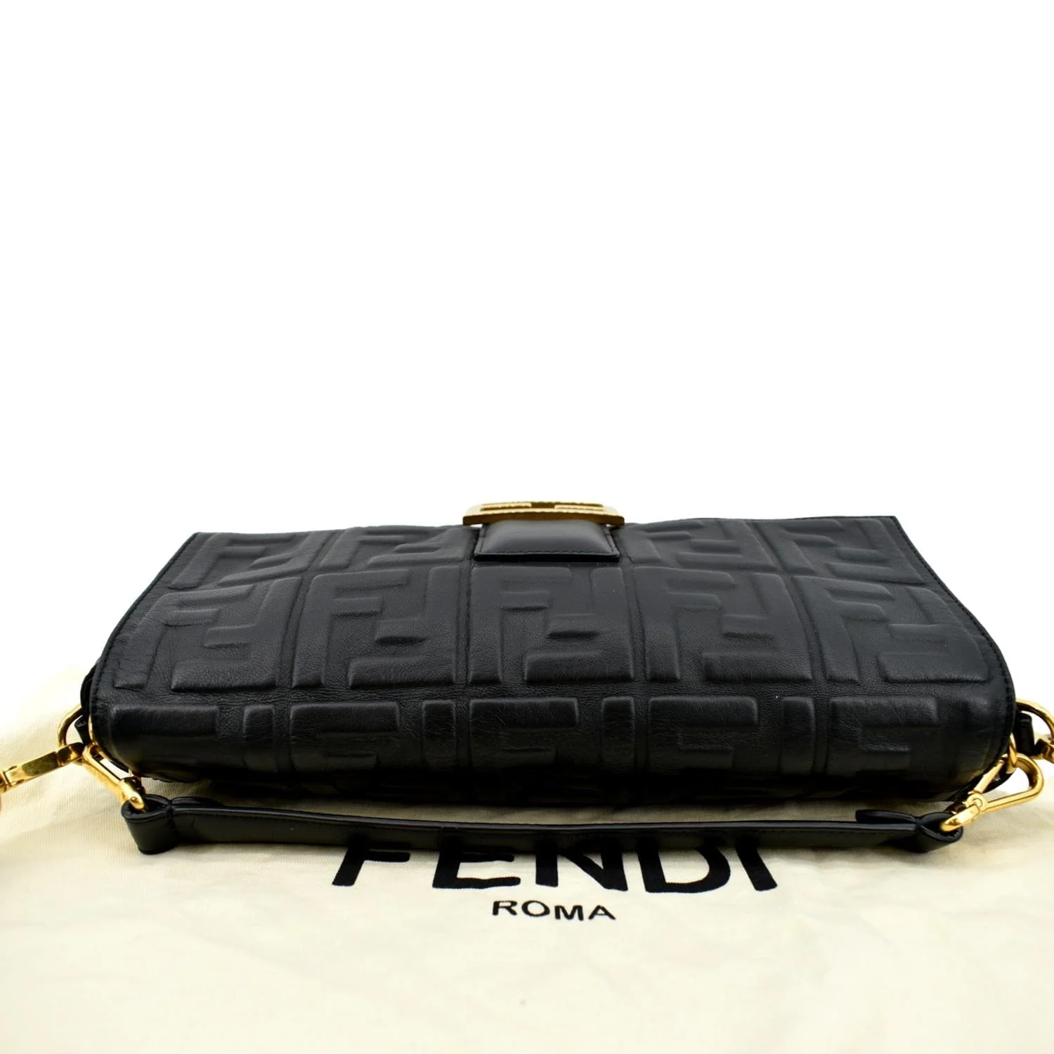 FENDI Baguette Leather Shoulder Bag Black - Image 4