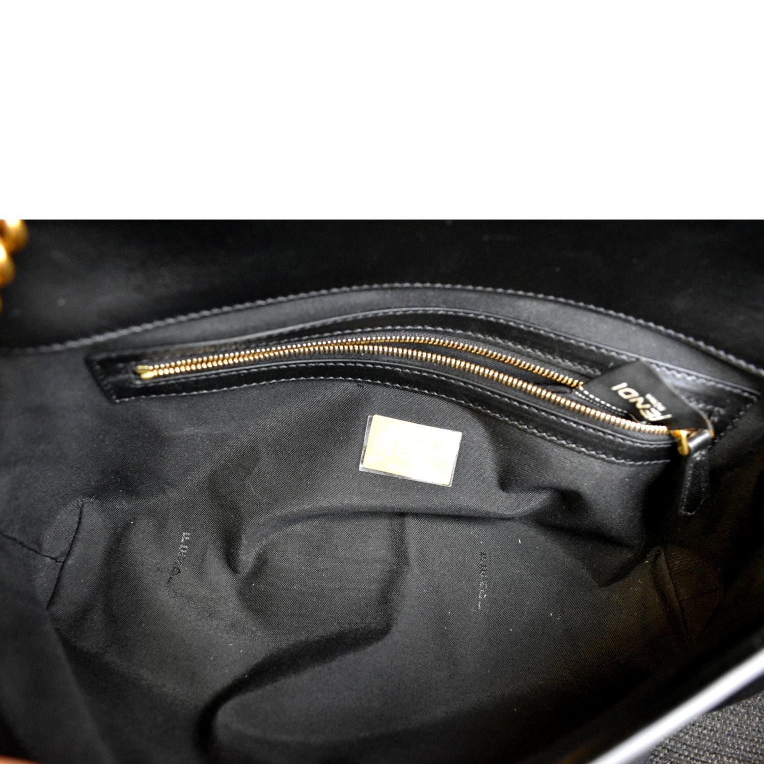 FENDI Baguette Mini Lambskin Leather Chain Shoulder Bag Black - Image 10