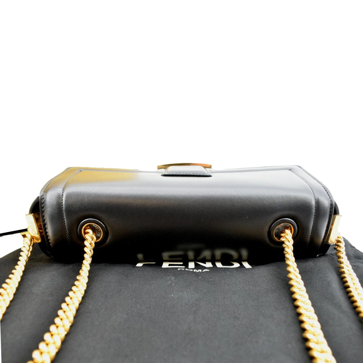 FENDI Baguette Mini Lambskin Leather Chain Shoulder Bag Black - Image 4