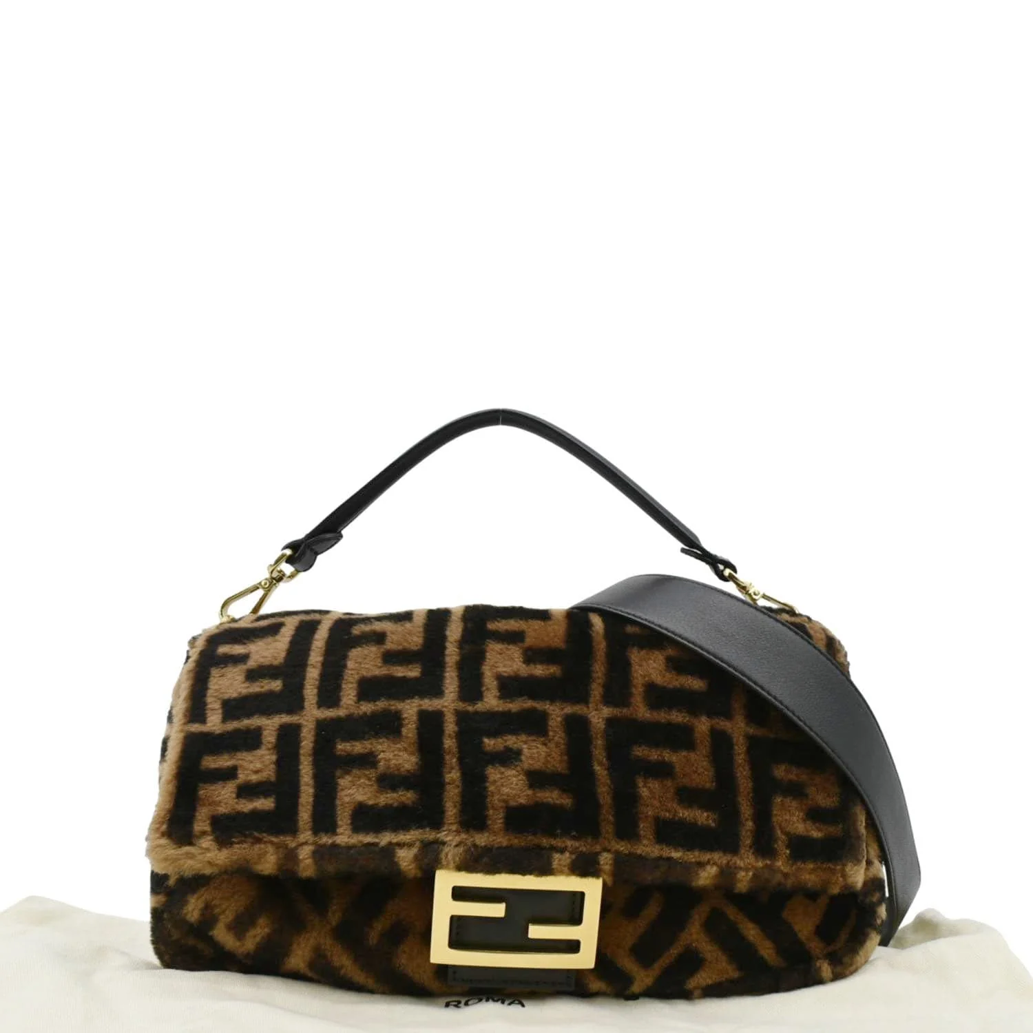 FENDI Baguette Medium FF Shearling Sheepskin Shoulder Bag Brown - Image 3