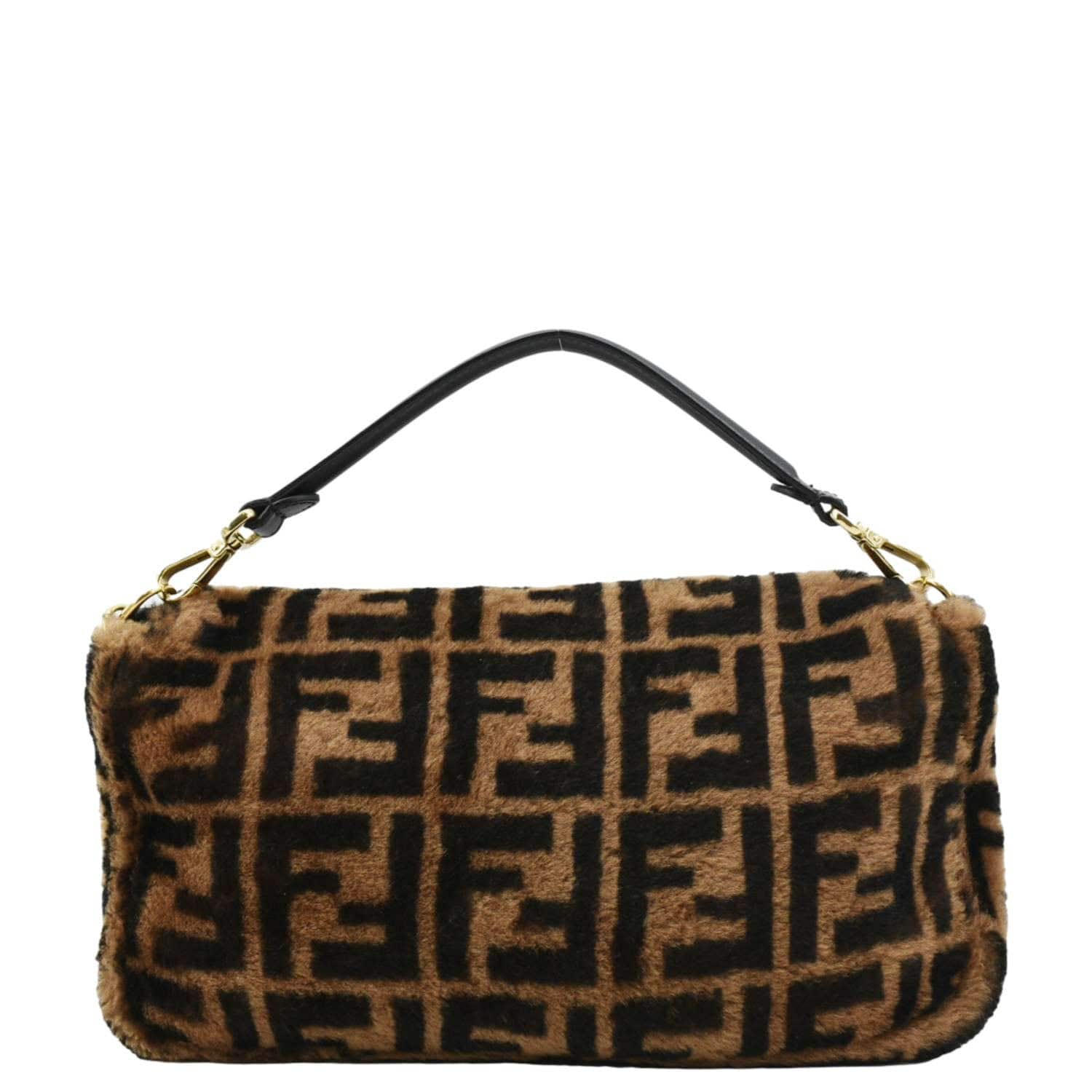FENDI Baguette Medium FF Shearling Sheepskin Shoulder Bag Brown - Image 4
