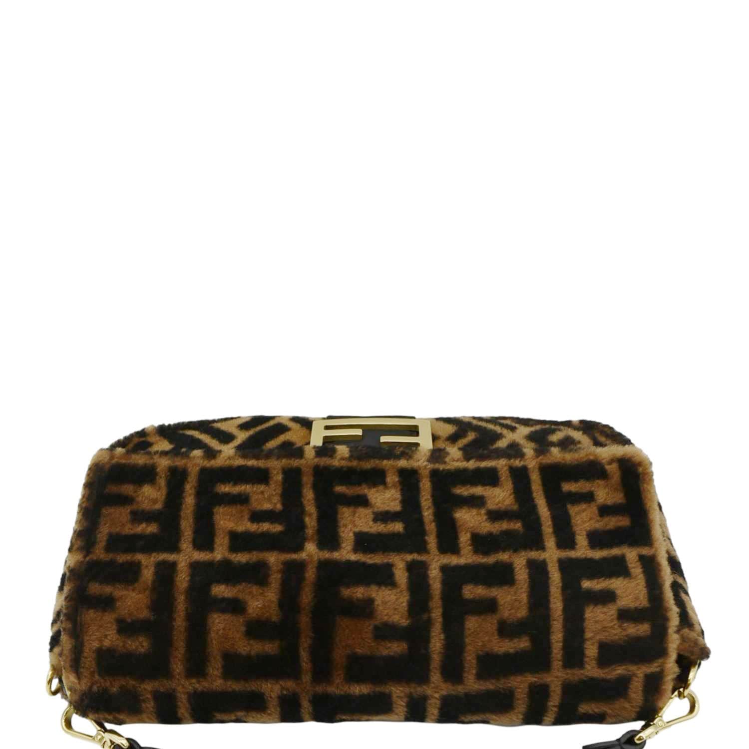 FENDI Baguette Medium FF Shearling Sheepskin Shoulder Bag Brown - Image 5