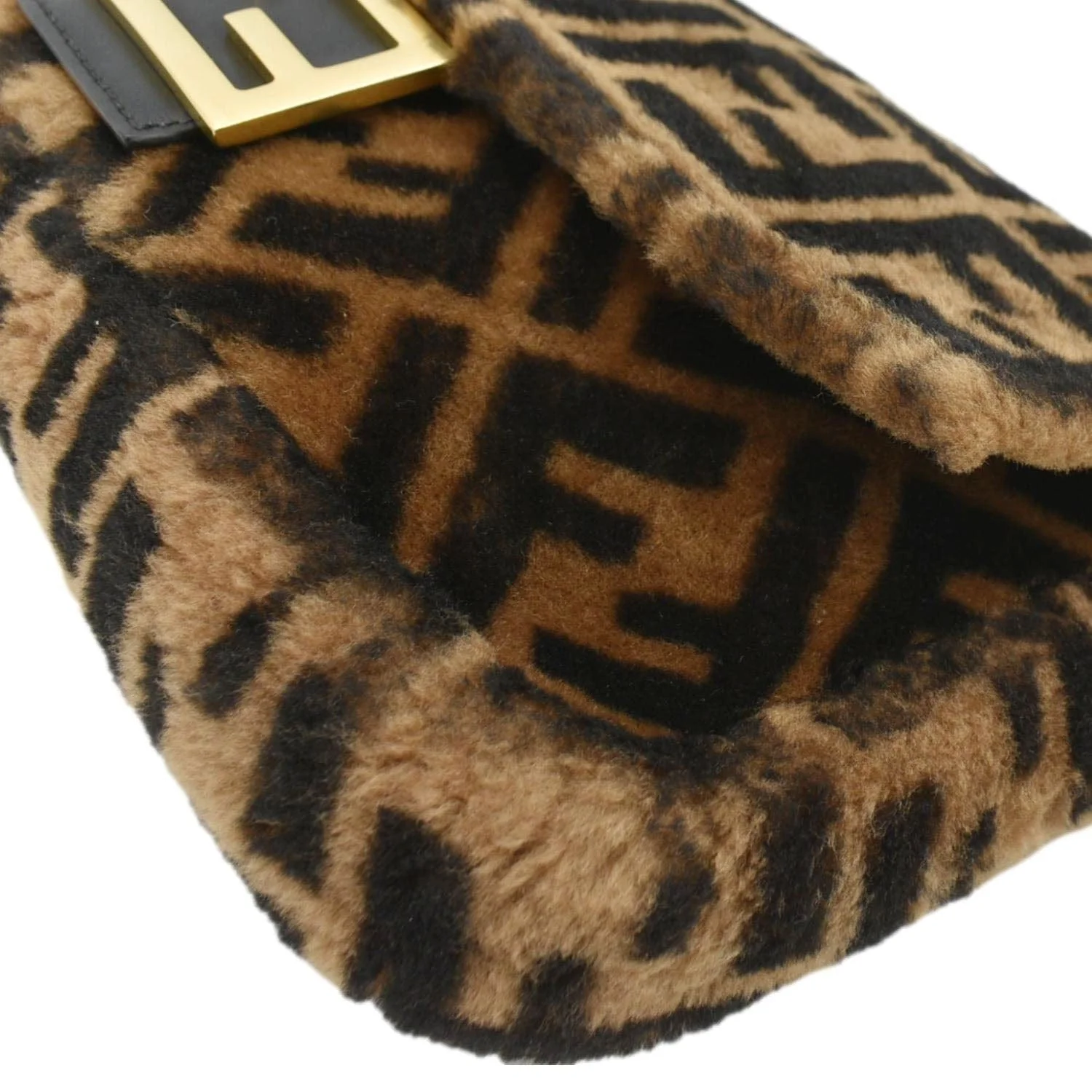 FENDI Baguette Medium FF Shearling Sheepskin Shoulder Bag Brown - Image 8