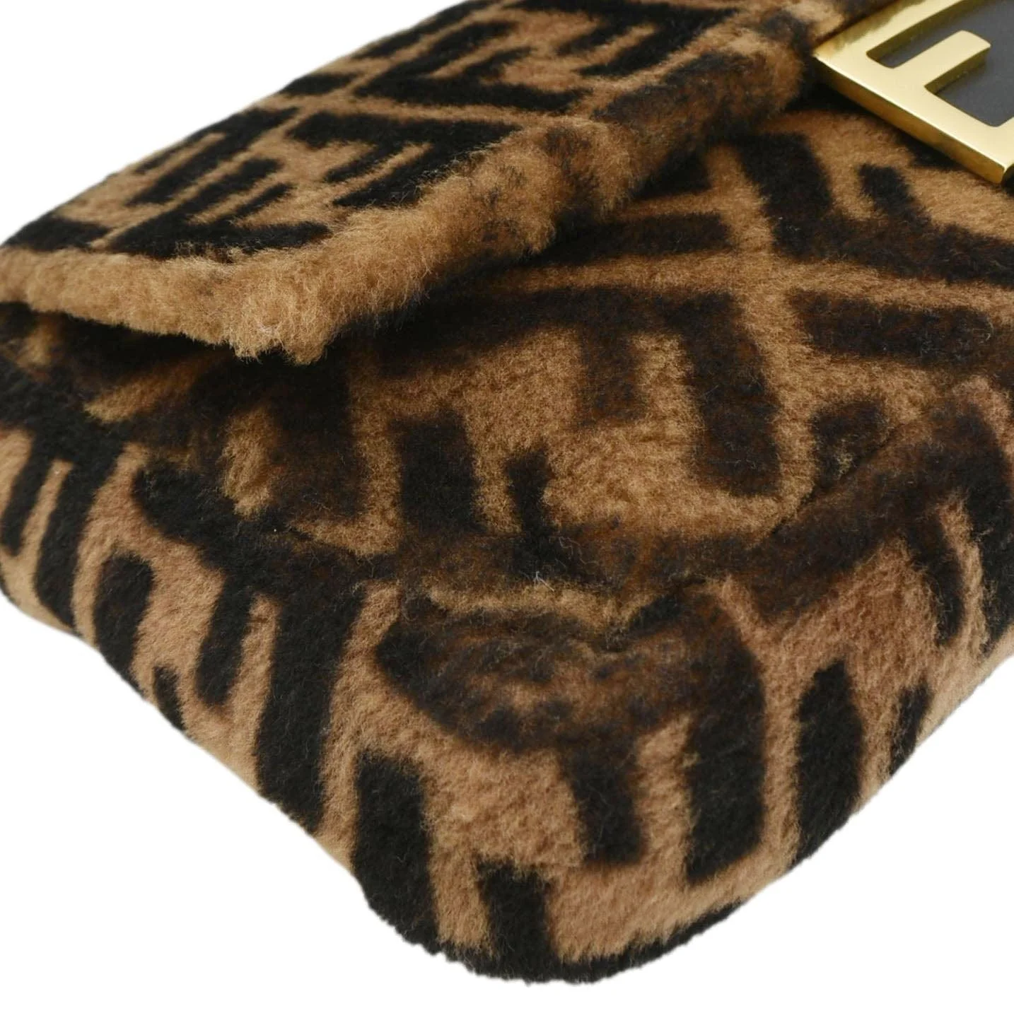FENDI Baguette Medium FF Shearling Sheepskin Shoulder Bag Brown - Image 9