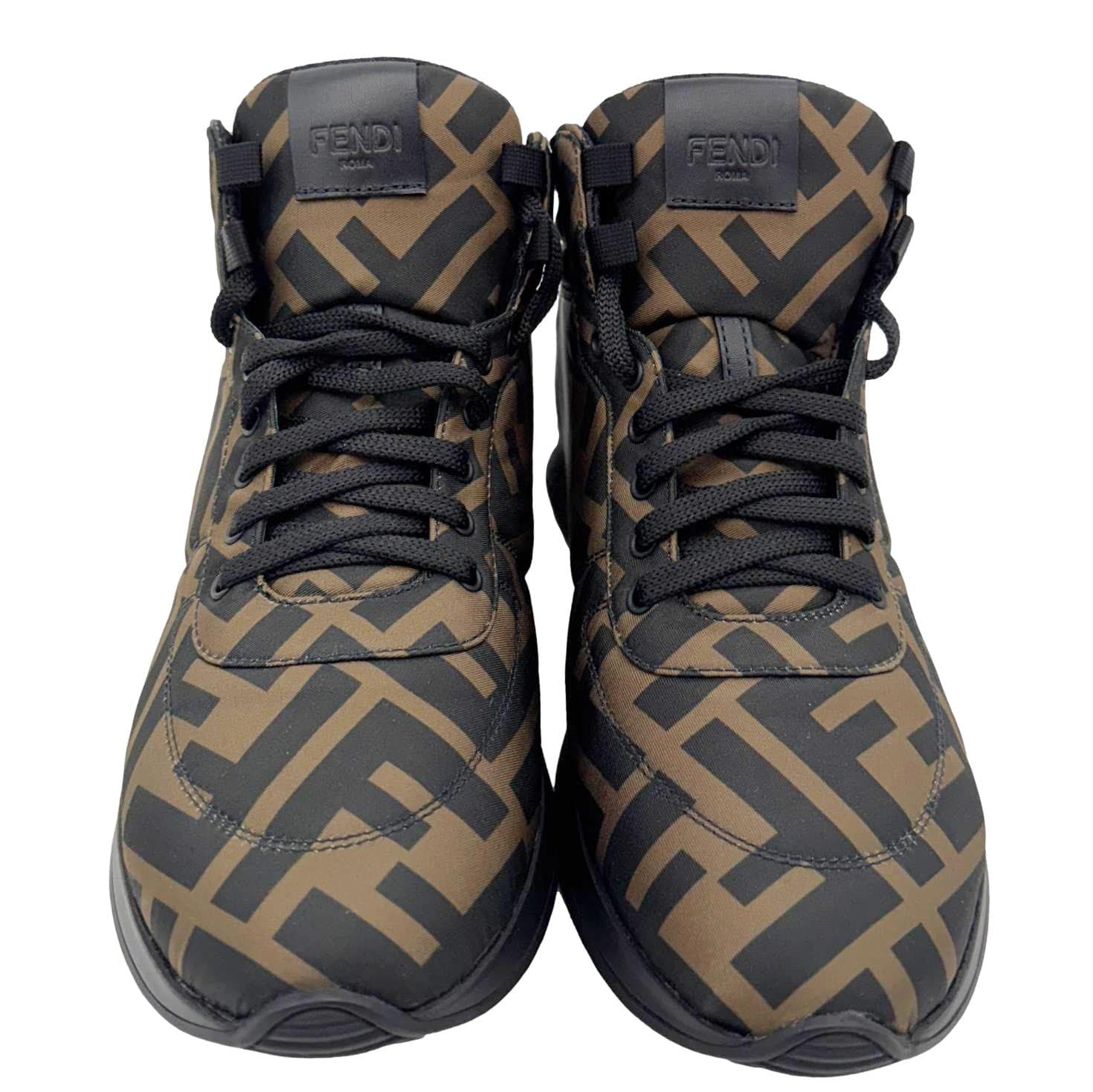 FENDI High Top FF Quilted Zucca Nylon Sneakers Size 38 Brown - Image 7