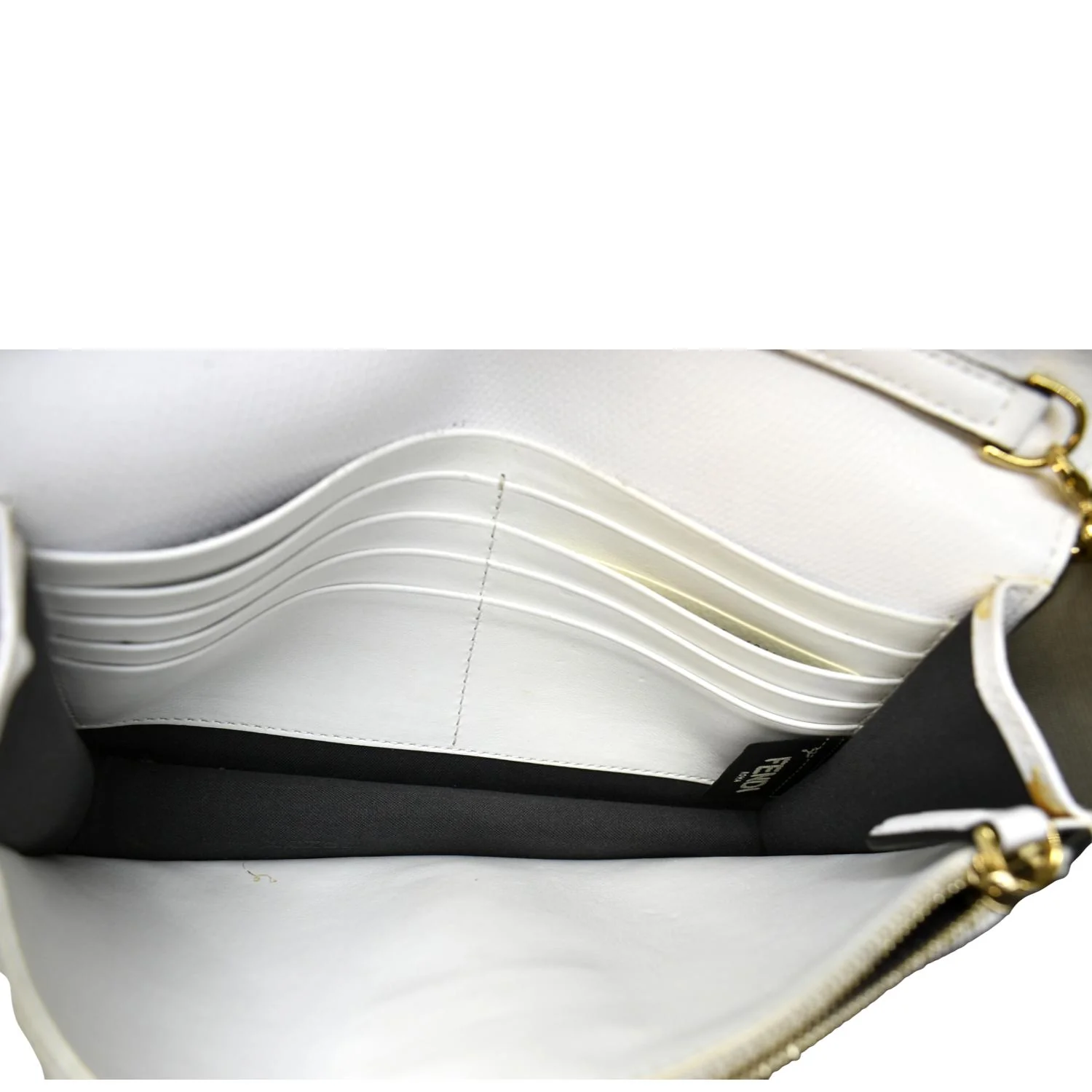 FENDI F Envelope Wallet on Chain Leather Crossbody Bag White - Image 10