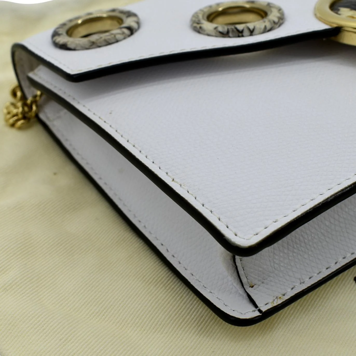 FENDI F Envelope Wallet on Chain Leather Crossbody Bag White - Image 8