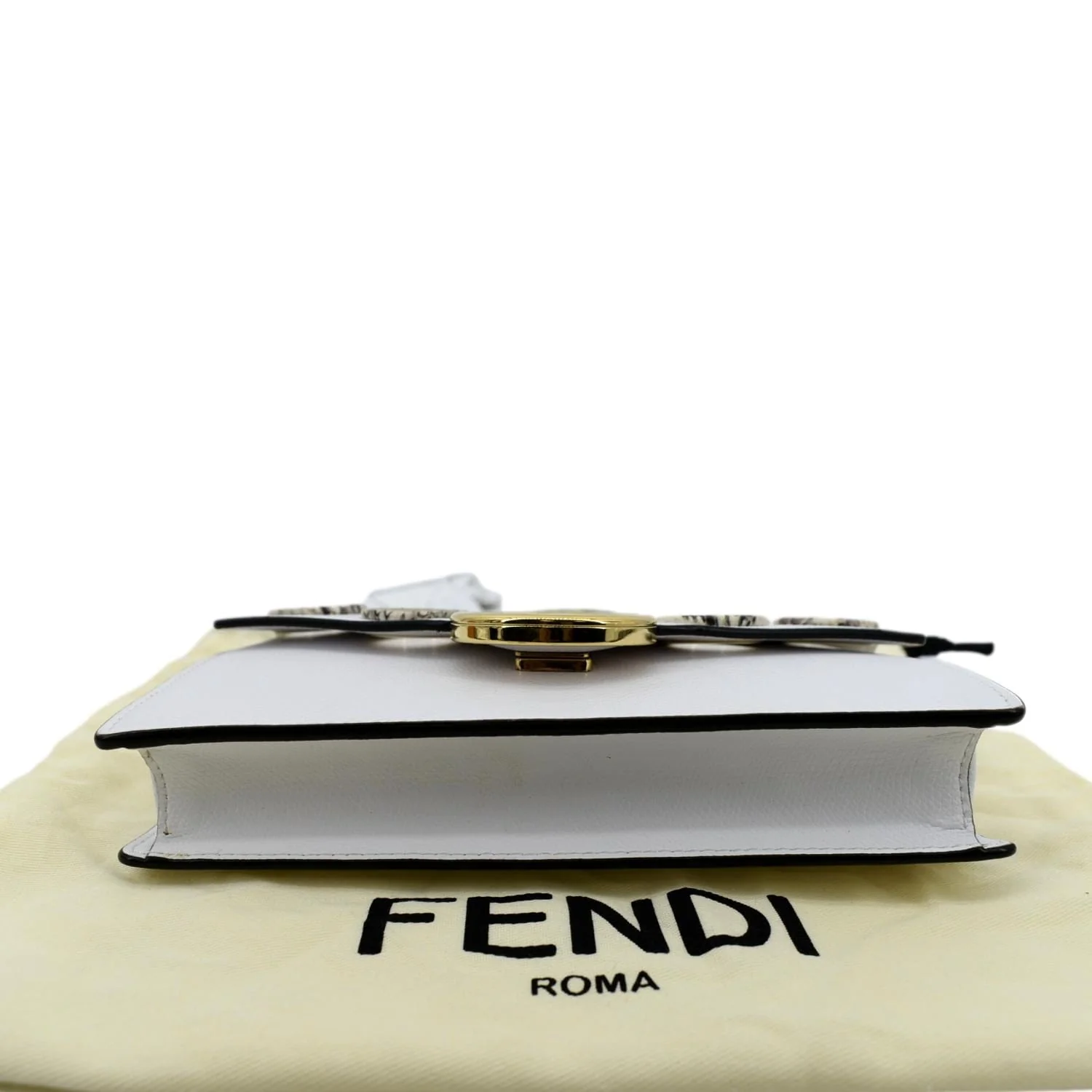 FENDI F Envelope Wallet on Chain Leather Crossbody Bag White - Image 9