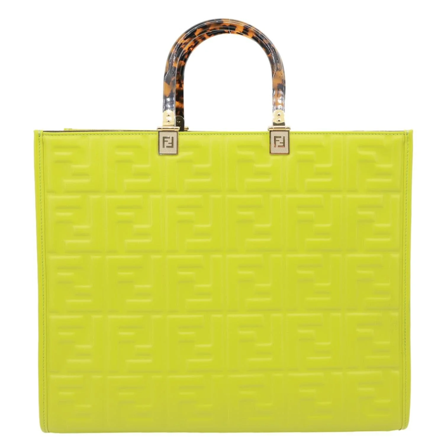 FENDI Sunshine Medium Zucca Embossed Leather Shopper Tote Bag Green - Image 4