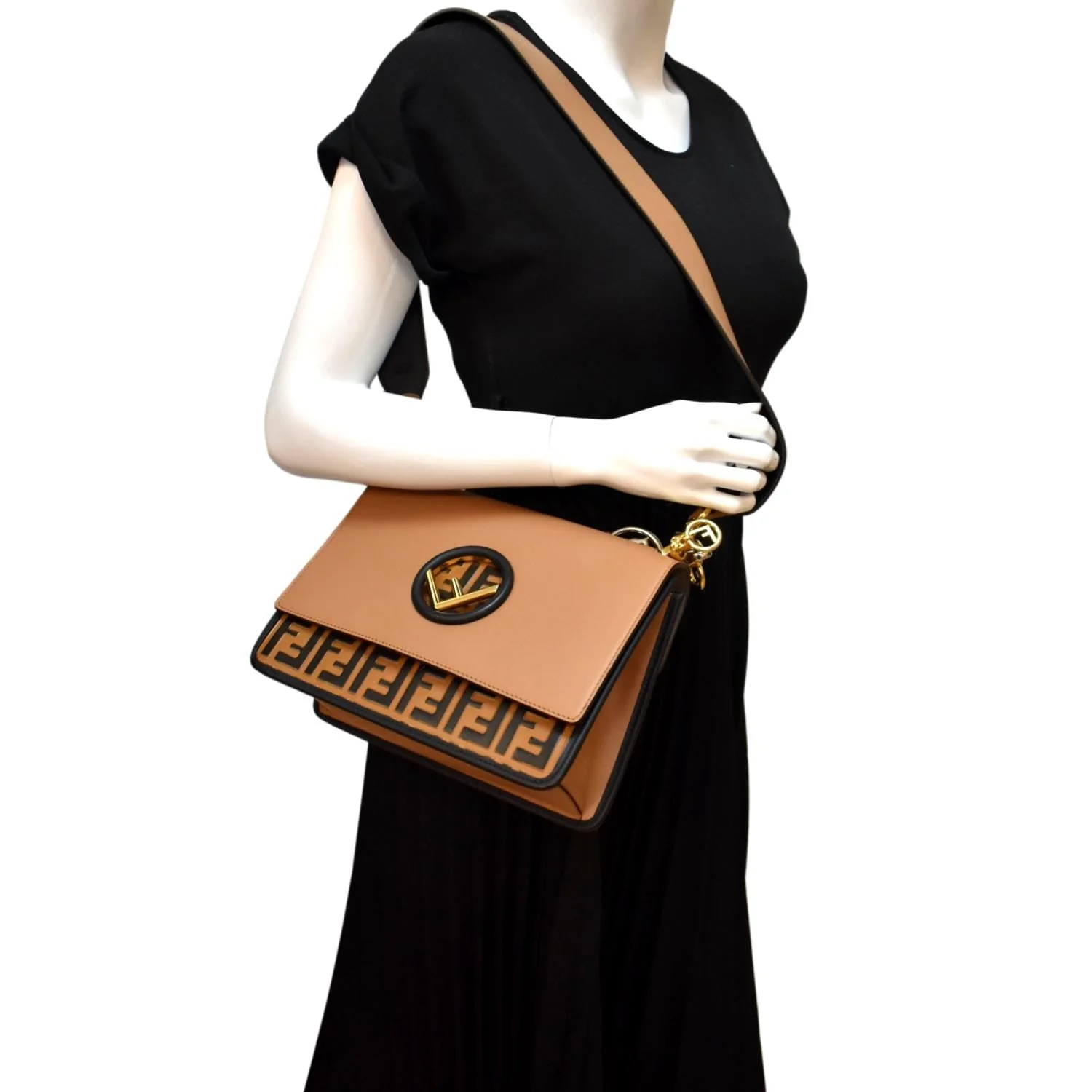 FENDI Kan I F Zucca Leather Shoulder Bag Tan - Image 2