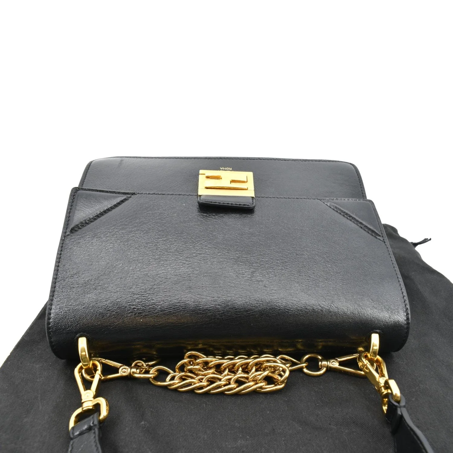 FENDI Kan U Leather Shoulder Bag Black - Image 4