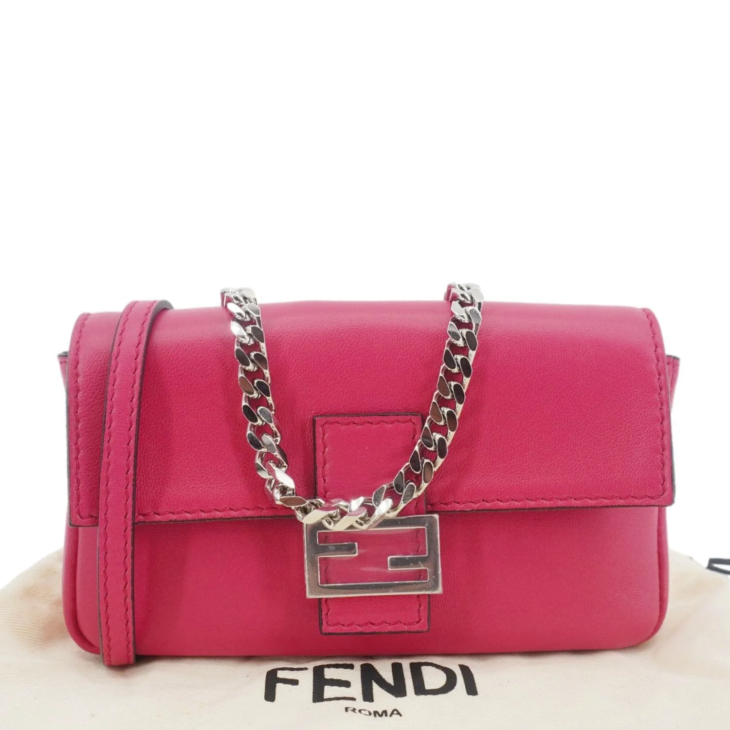 FENDI Micro Baguette Leather Crossbody Bag Pink - Image 3