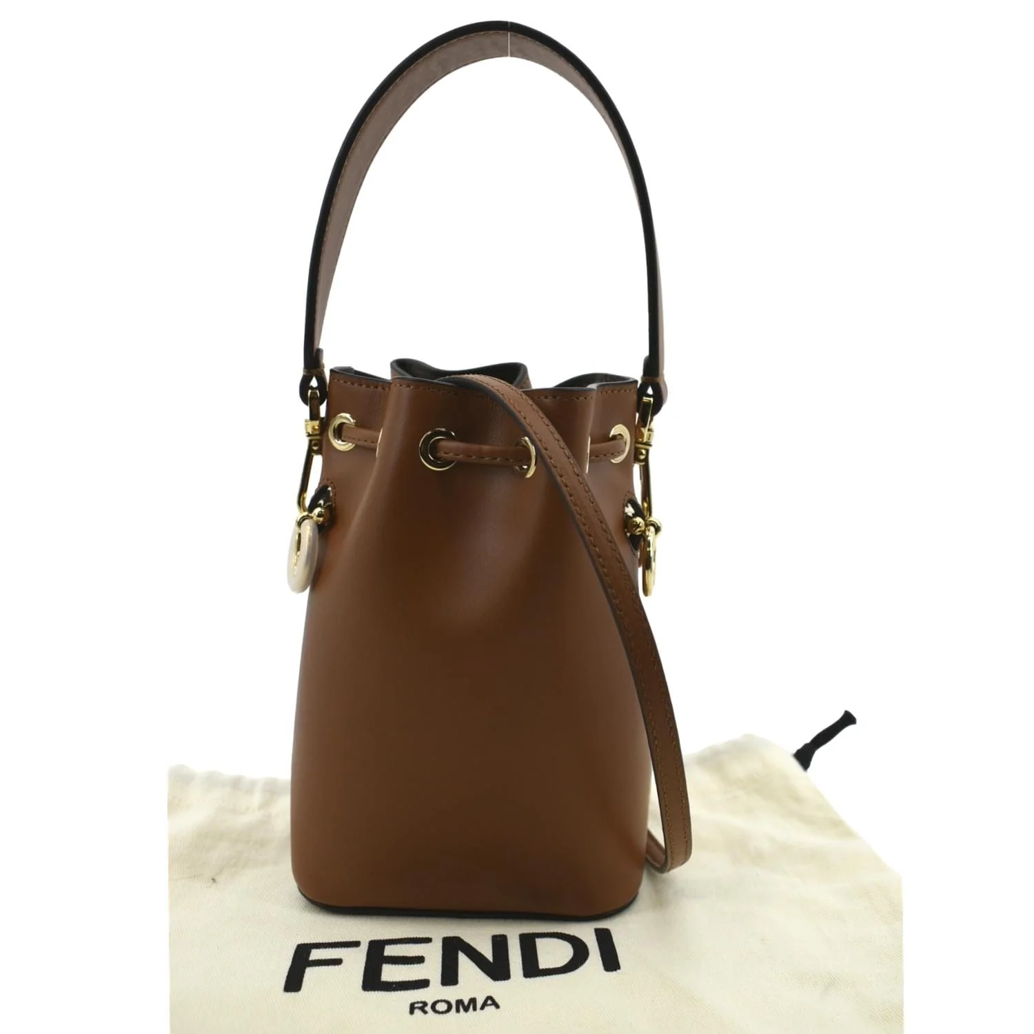 FENDI Mon Tresor Leather Bucket Crossbody Bag Brown - Image 3