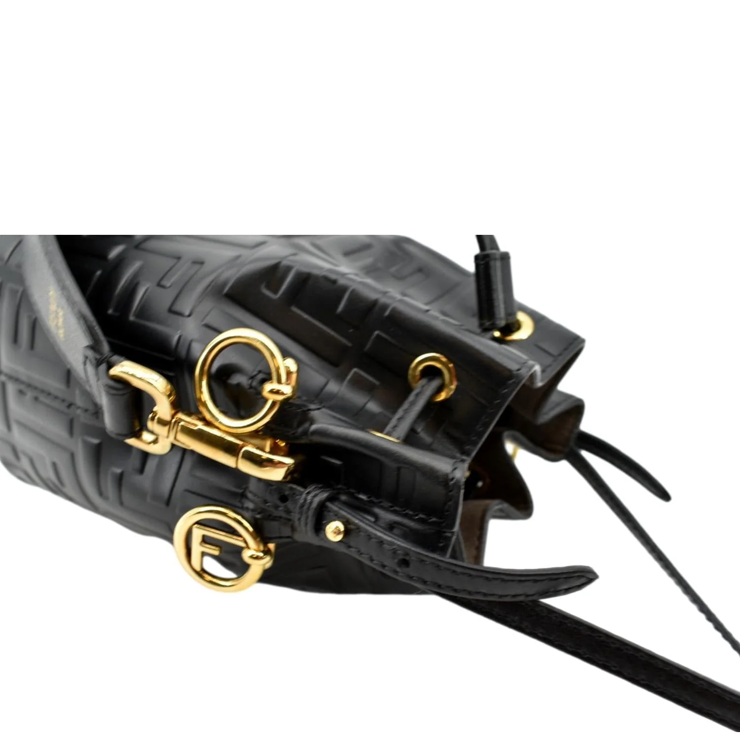 FENDI Mon Tresor Drawstring FF Leather Bucket Bag Black - Image 6