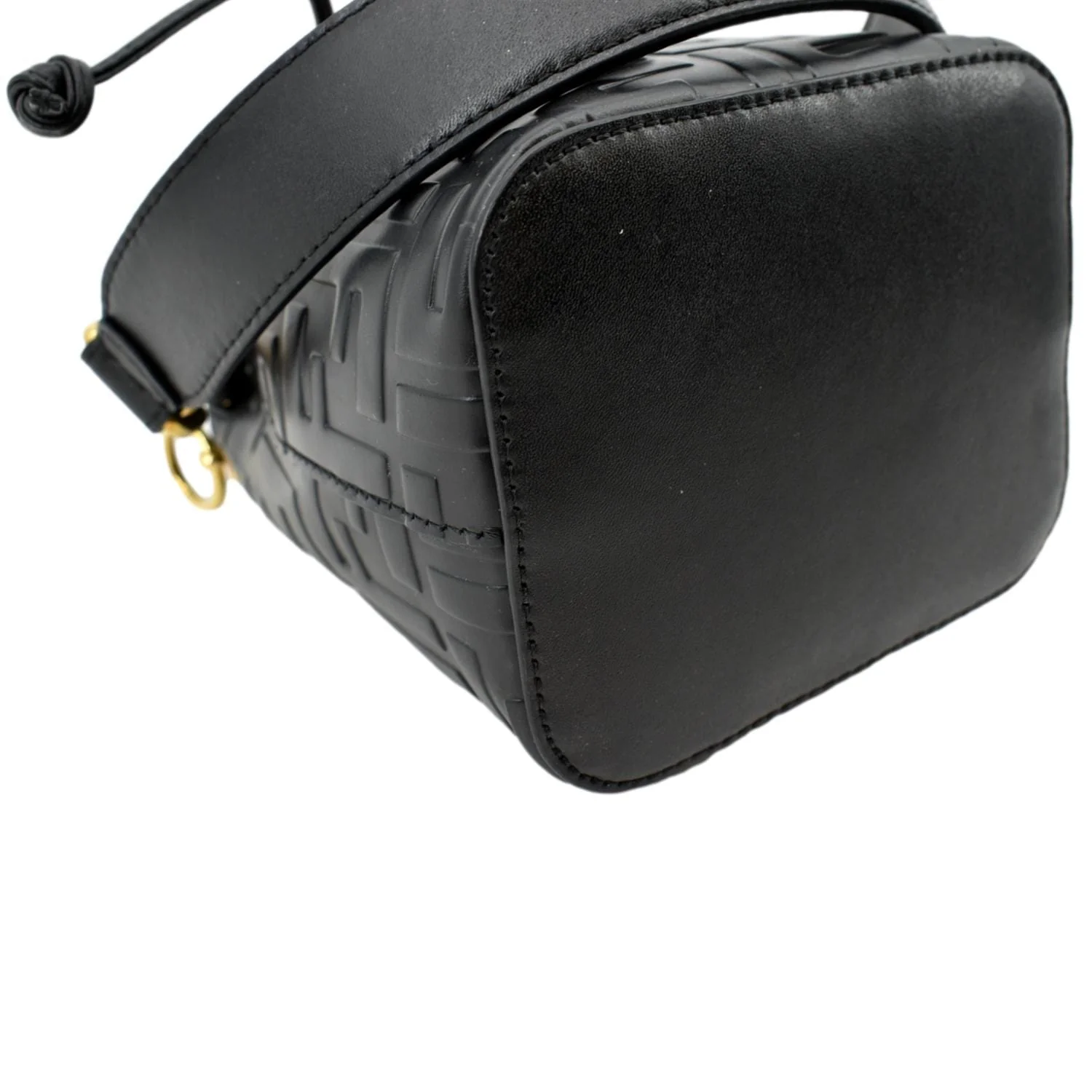 FENDI Mon Tresor Drawstring FF Leather Bucket Bag Black - Image 9