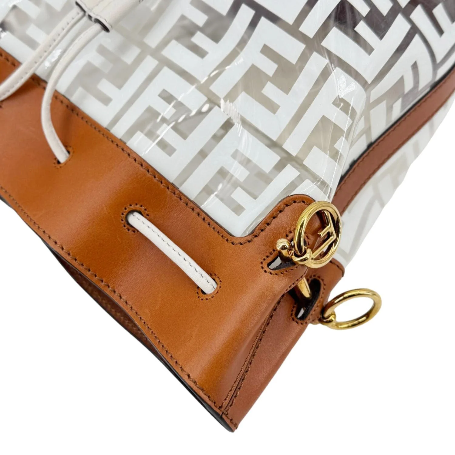 FENDI Mon Tresor TPU FF Vitello Aura F Drawstring Bucket Bag White - Image 8