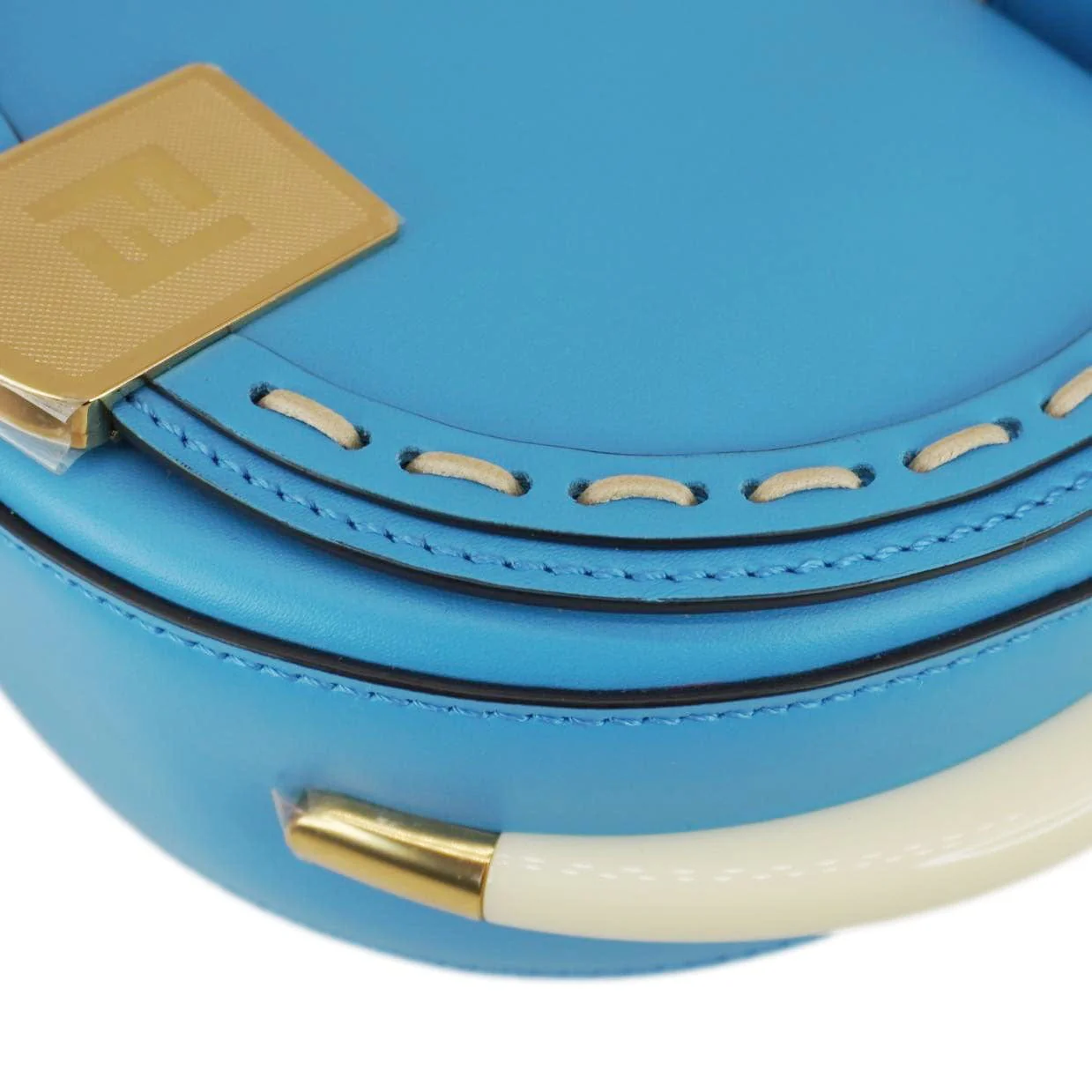 FENDI Moonlight Leather Crossbody Saddle Bag Blue - Image 8