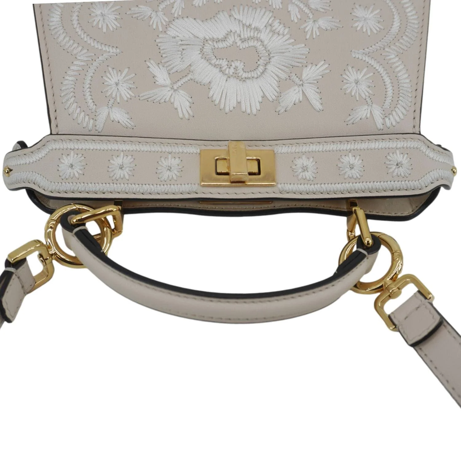 FENDI Peekaboo Vitello Seta Nappa Floral Embroidered Leather Tote Bag Camelia - Image 5