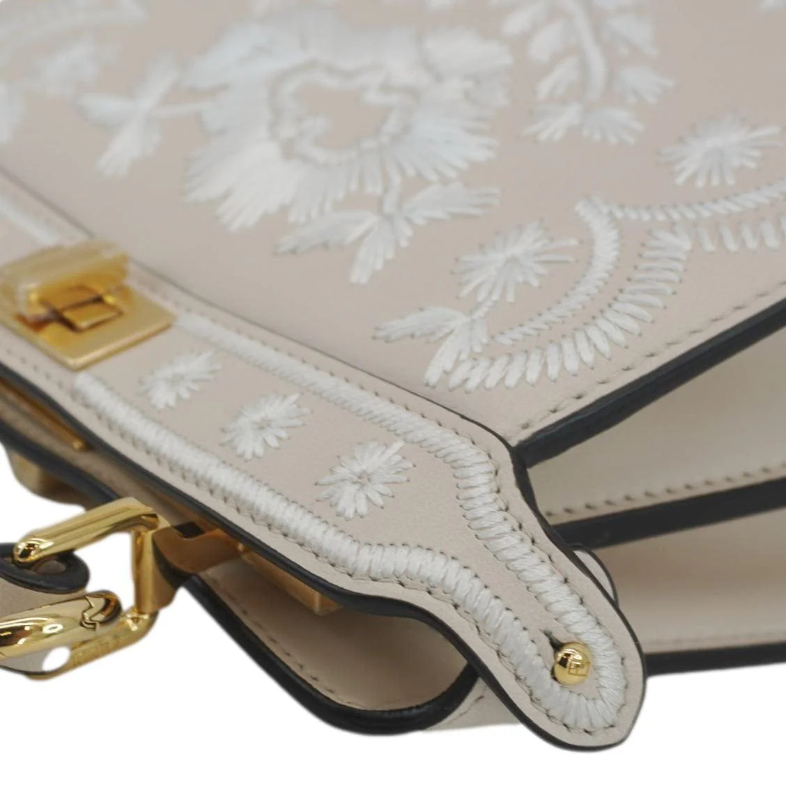 FENDI Peekaboo Vitello Seta Nappa Floral Embroidered Leather Tote Bag Camelia - Image 6