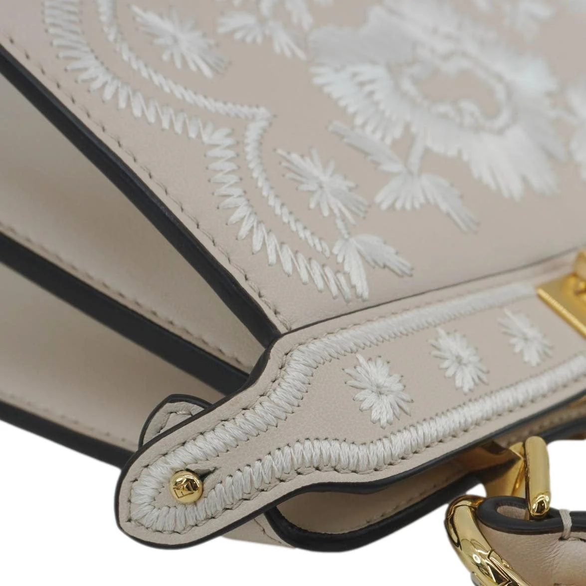 FENDI Peekaboo Vitello Seta Nappa Floral Embroidered Leather Tote Bag Camelia - Image 7
