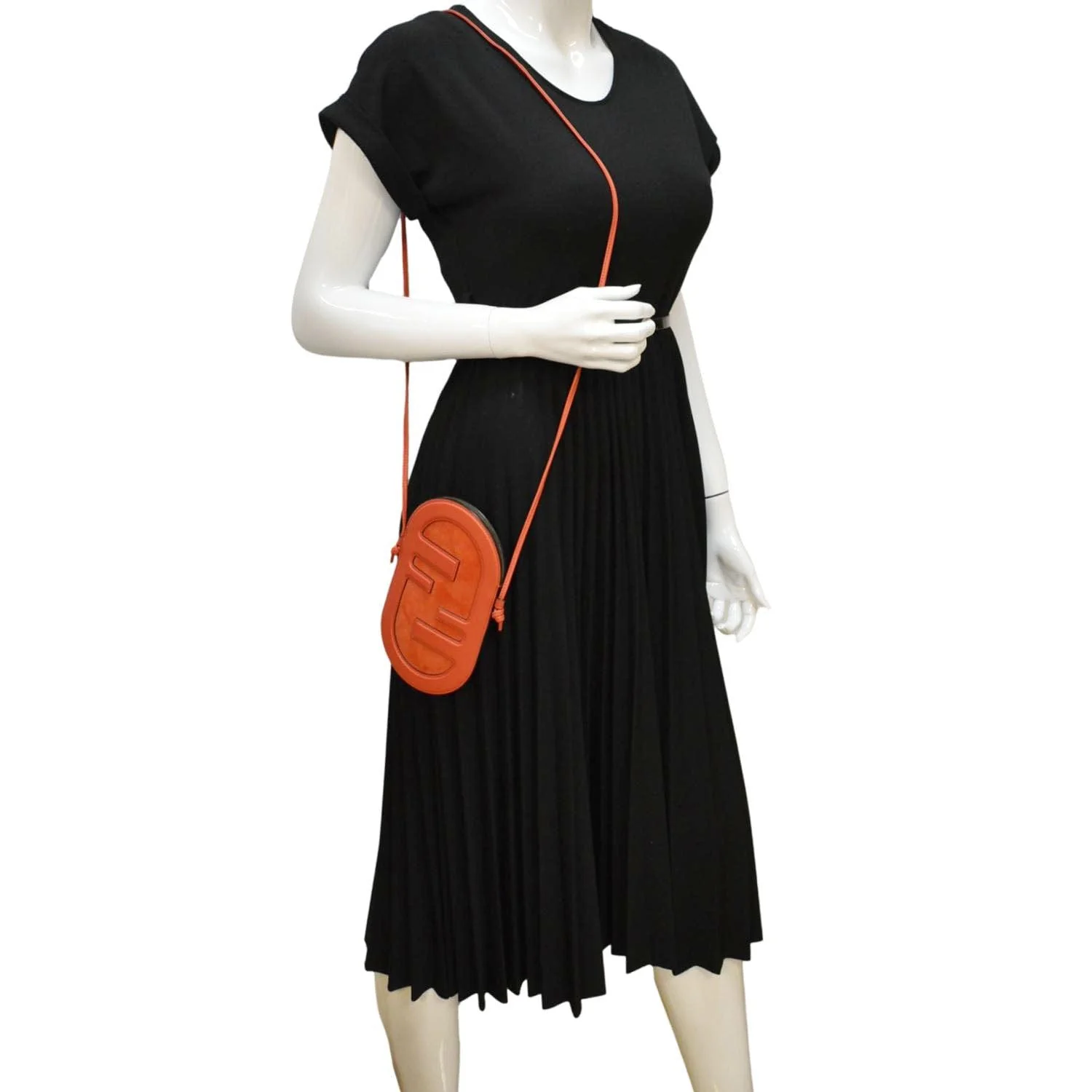 FENDI O'Lock Mini Vitello Grace Camoscio Leather Camera Bag Orange - Image 2