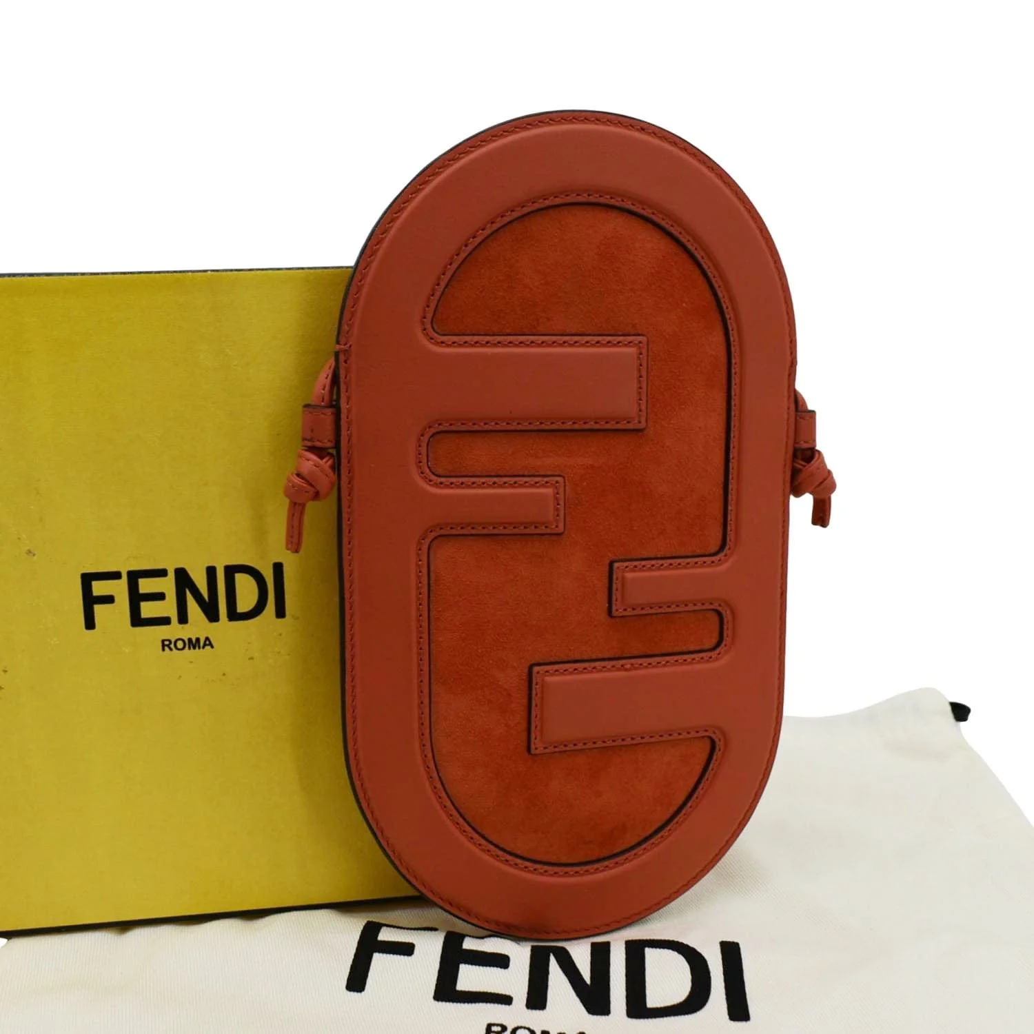 FENDI O'Lock Mini Vitello Grace Camoscio Leather Camera Bag Orange - Image 3