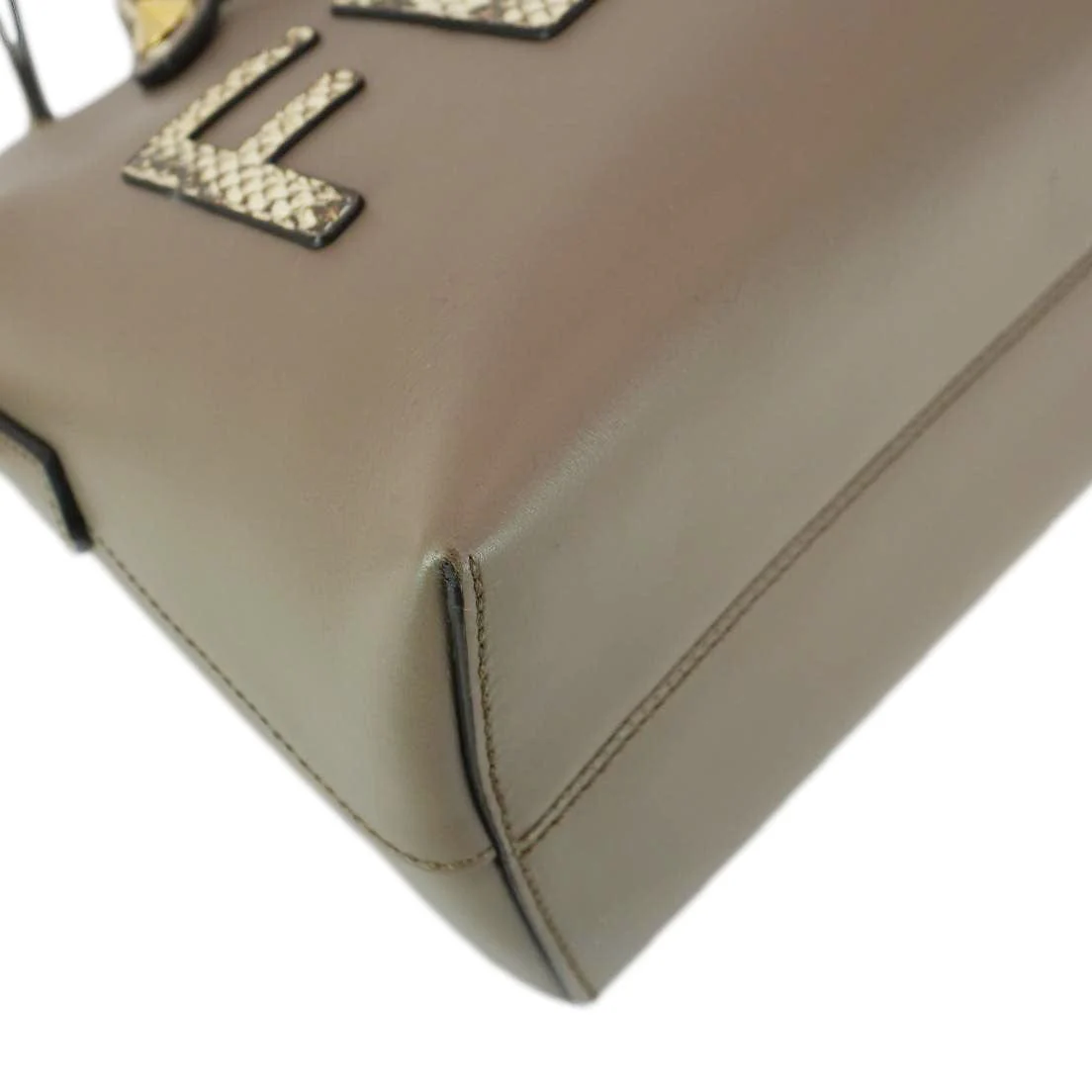 FENDI By The Way Medium Leather Python Print Logo Boston Bag Beige - Image 10