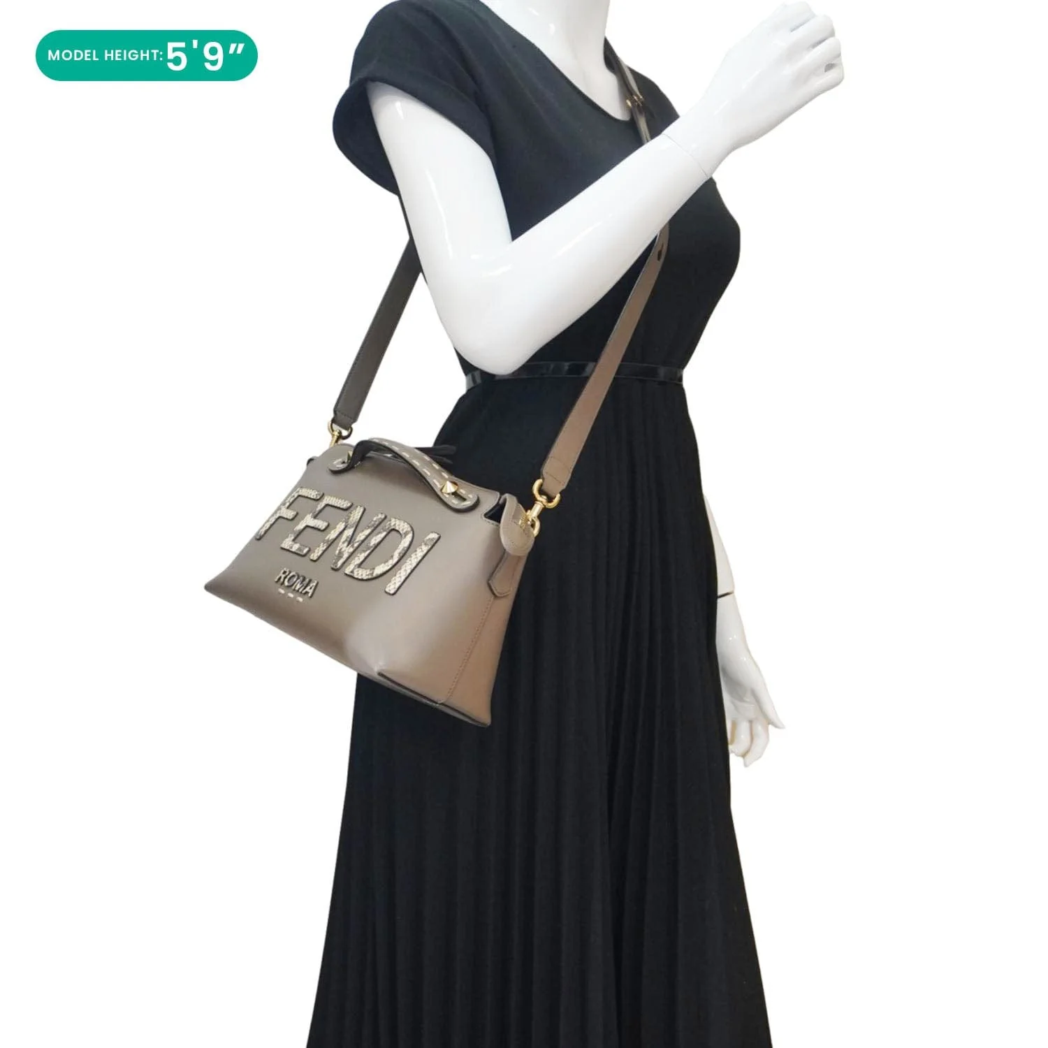 FENDI By The Way Medium Leather Python Print Logo Boston Bag Beige - Image 2