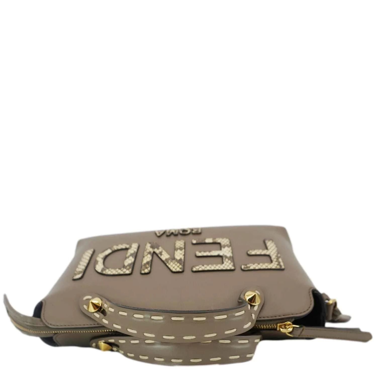 FENDI By The Way Medium Leather Python Print Logo Boston Bag Beige - Image 6