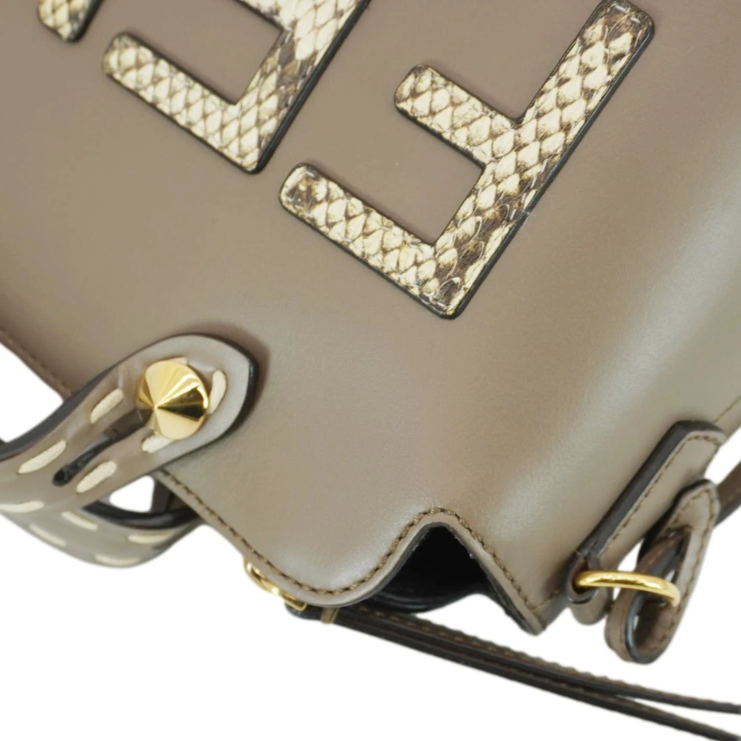 FENDI By The Way Medium Leather Python Print Logo Boston Bag Beige - Image 8