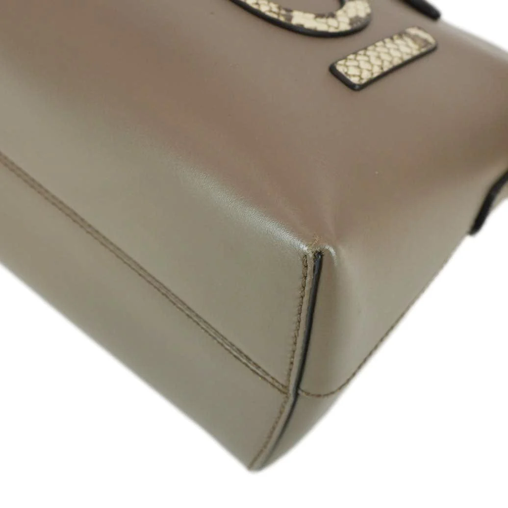 FENDI By The Way Medium Leather Python Print Logo Boston Bag Beige - Image 9