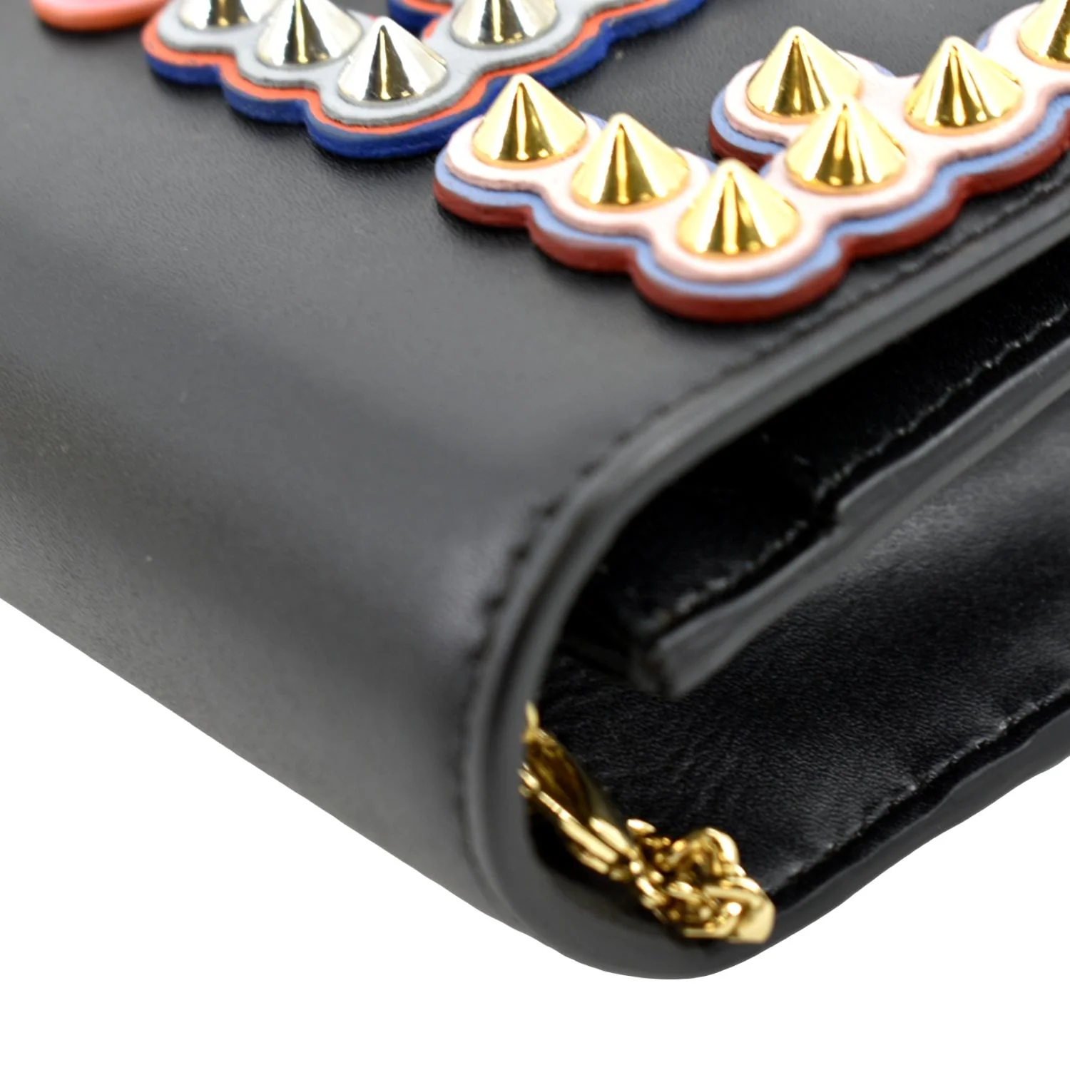 FENDI Studded Logo Woc Leather Crossbody Clutch Black - Image 8