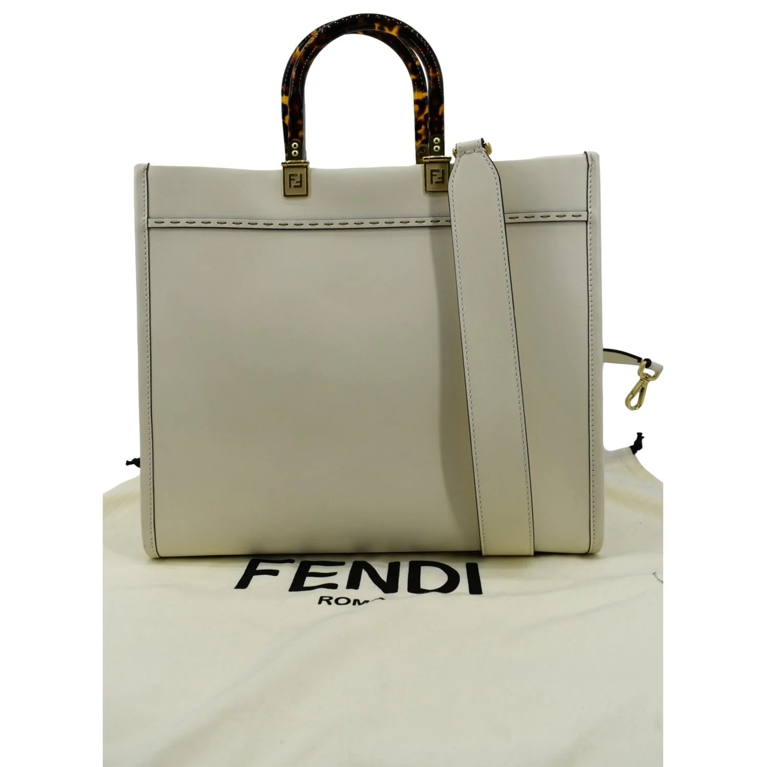 FENDI Sunshine Plexiglass Leather Shoulder Tote Bag White - Image 4