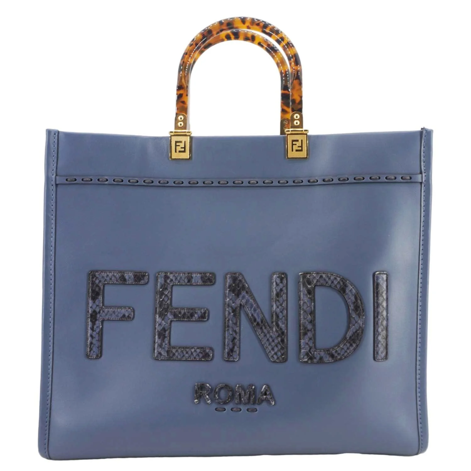 FENDI Sunshine Leather Crossbody Tote Bag Blue - Image 3