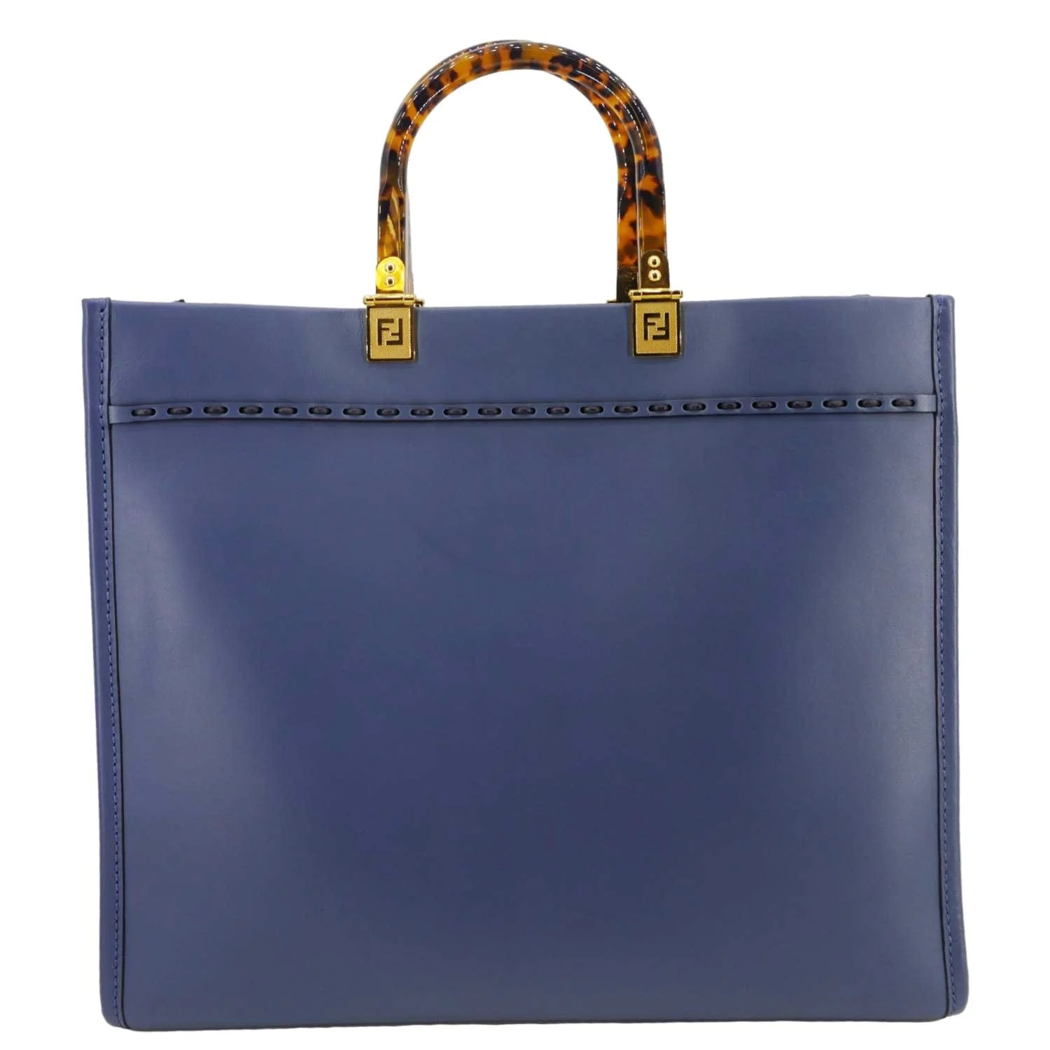FENDI Sunshine Leather Crossbody Tote Bag Blue - Image 4