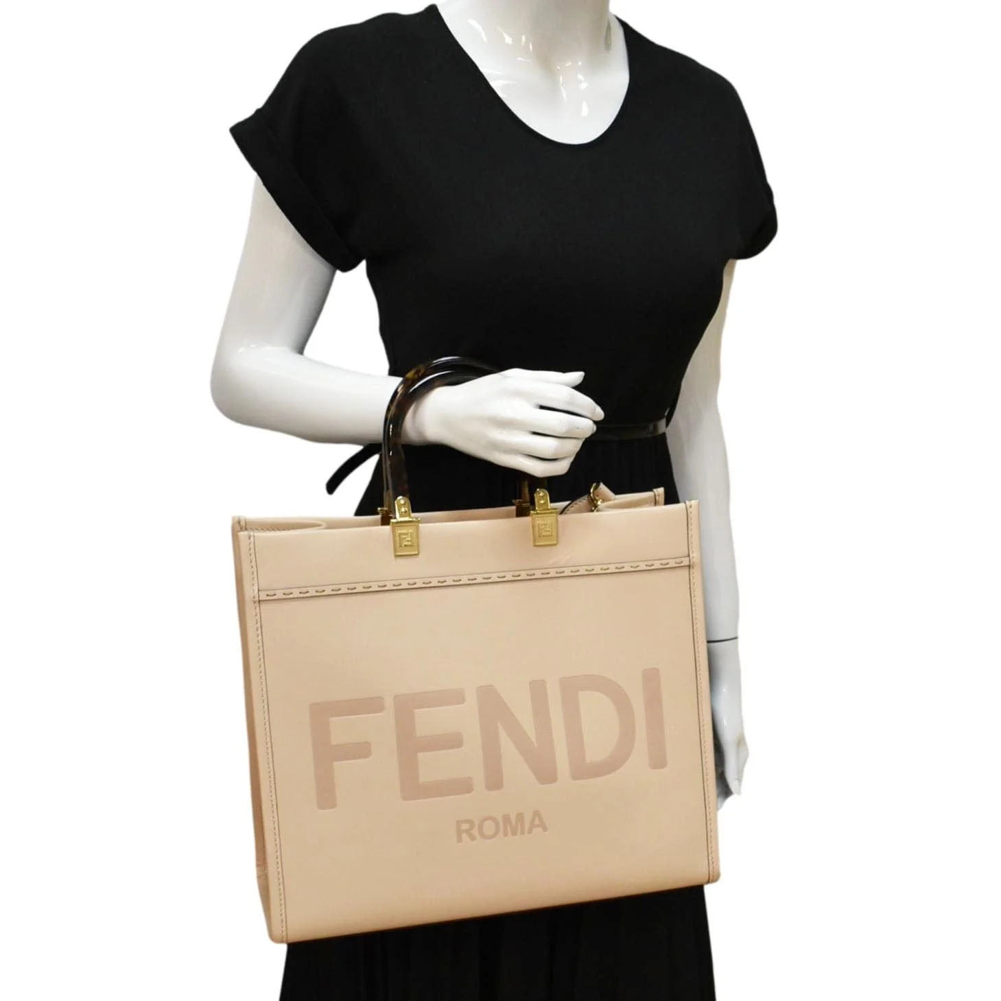 FENDI Sunshine Medium Leather Crossbody Tote Bag Light Pink - Image 2