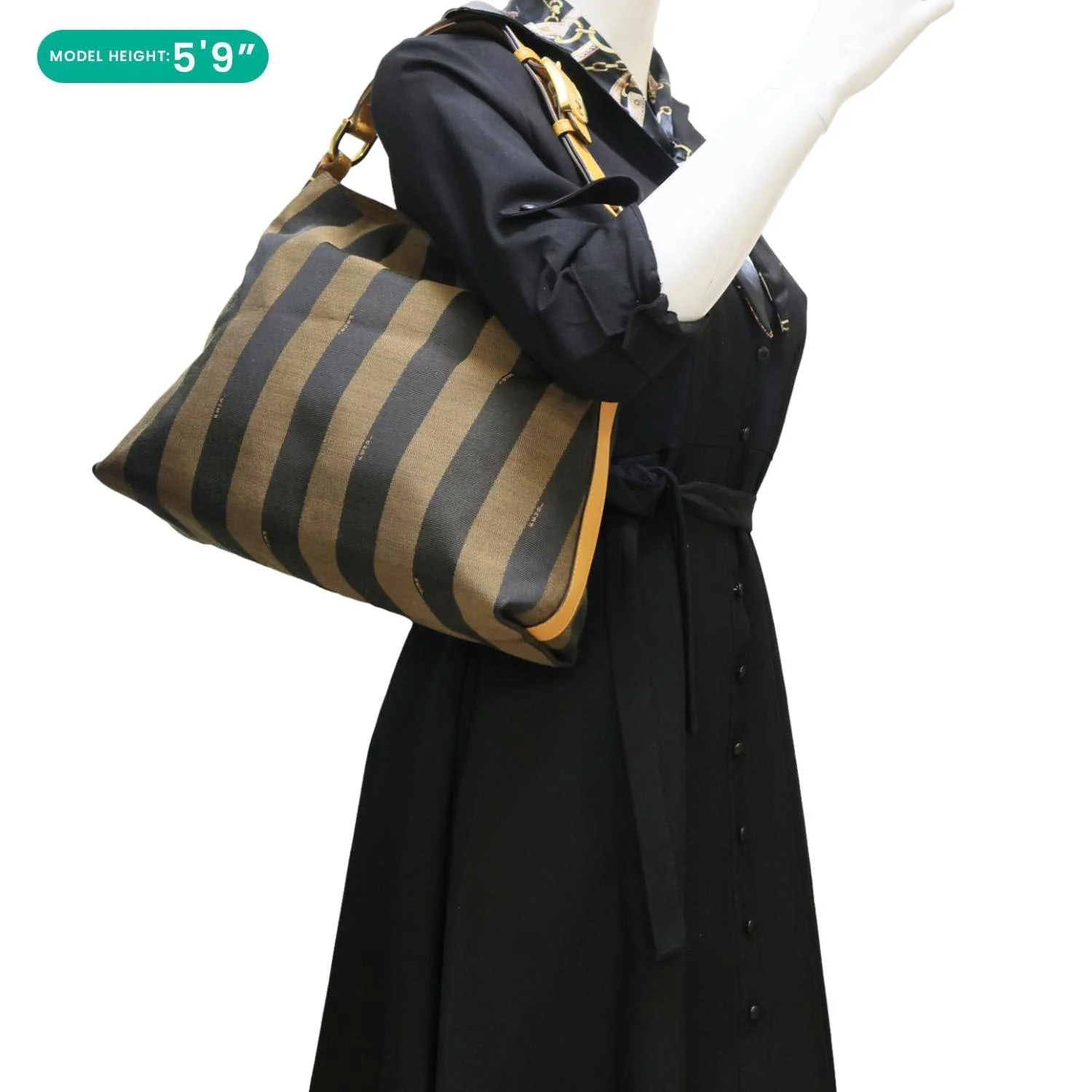 FENDI Pequin Stripe Canvas Hobo Bag Tobacco - Image 2
